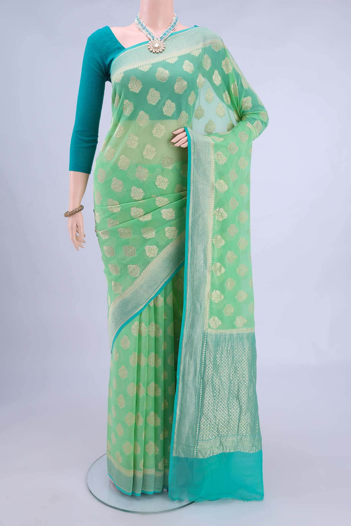 Acid Green Banarasi Georgette Saree