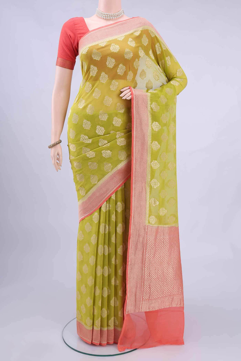 Parrot Green Banarasi Georgette Saree