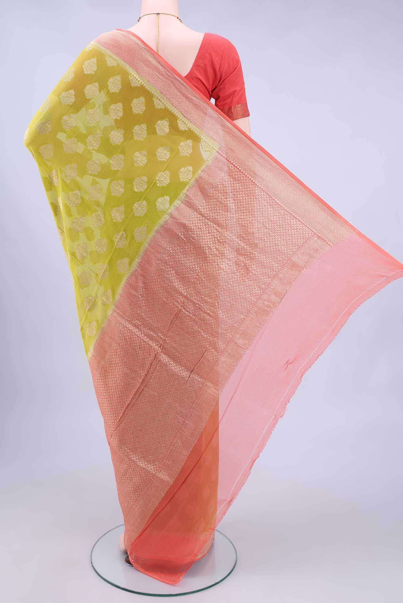 Parrot Green Banarasi Georgette Saree