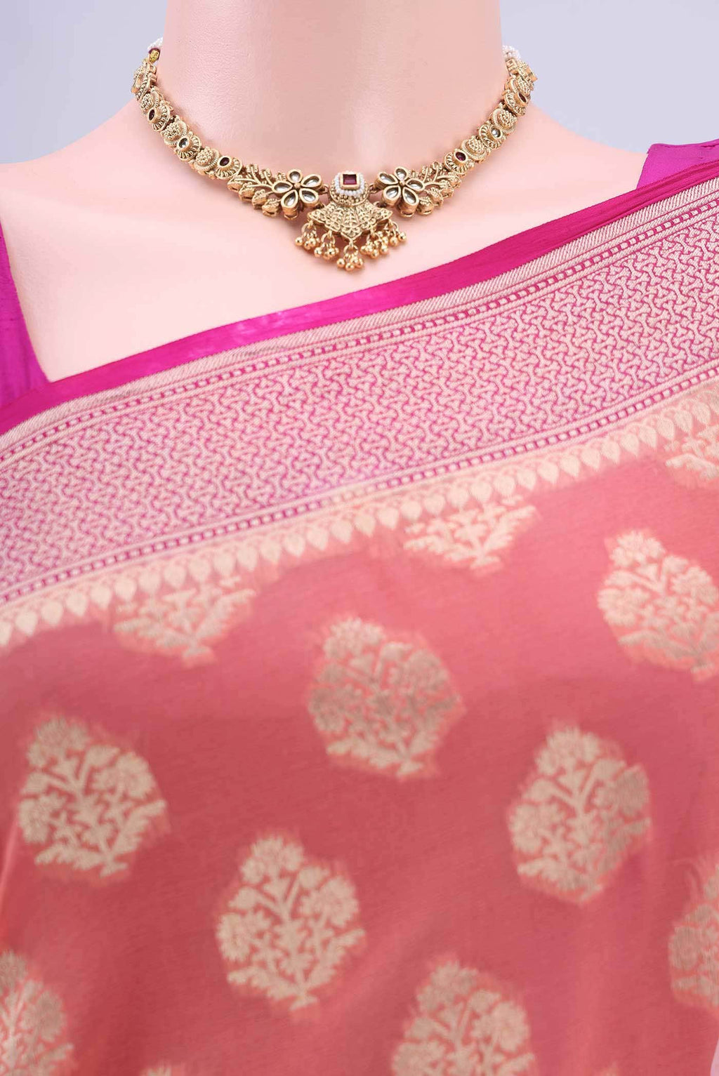 Peach Banarasi Georgette Saree