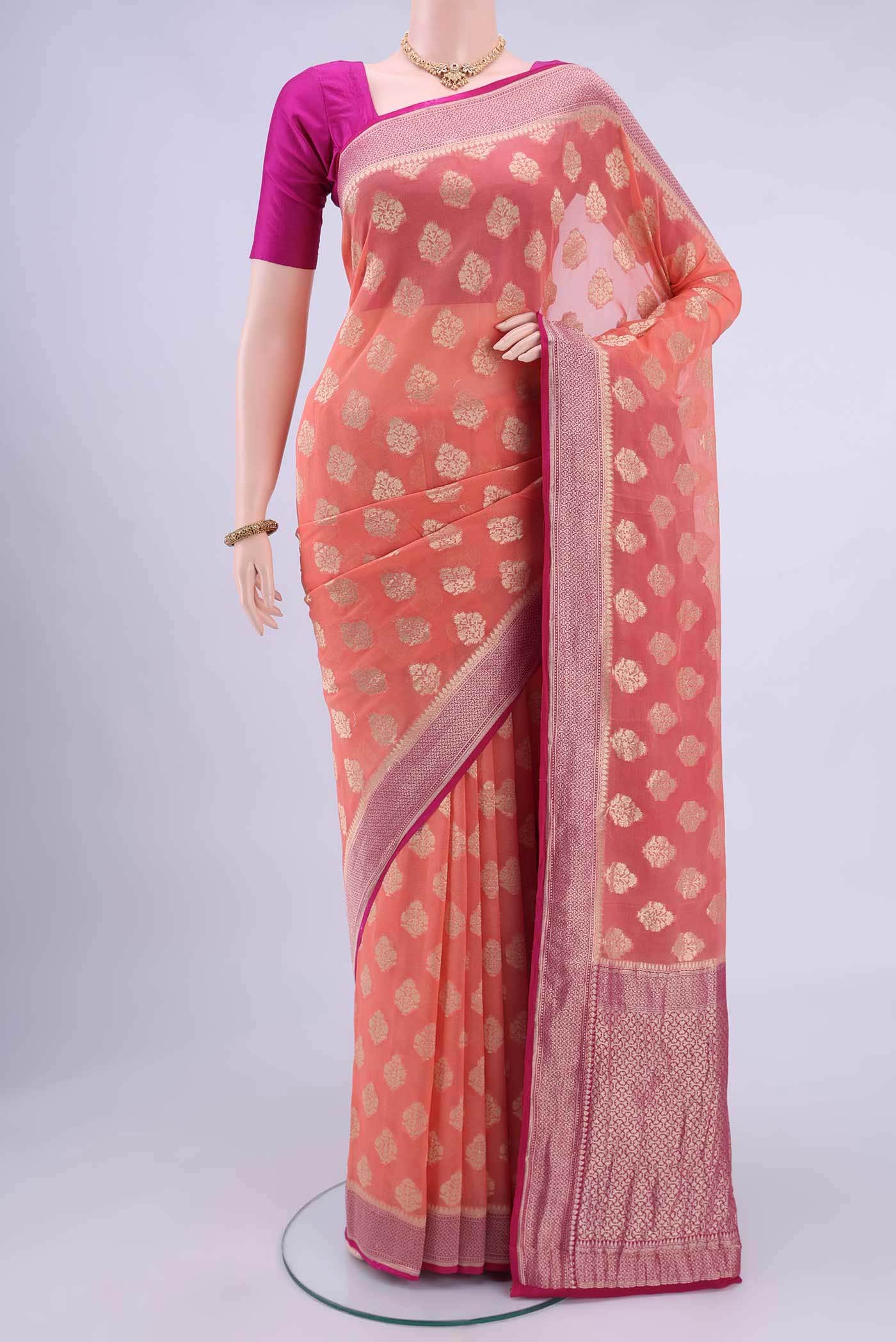 Peach Banarasi Georgette Saree