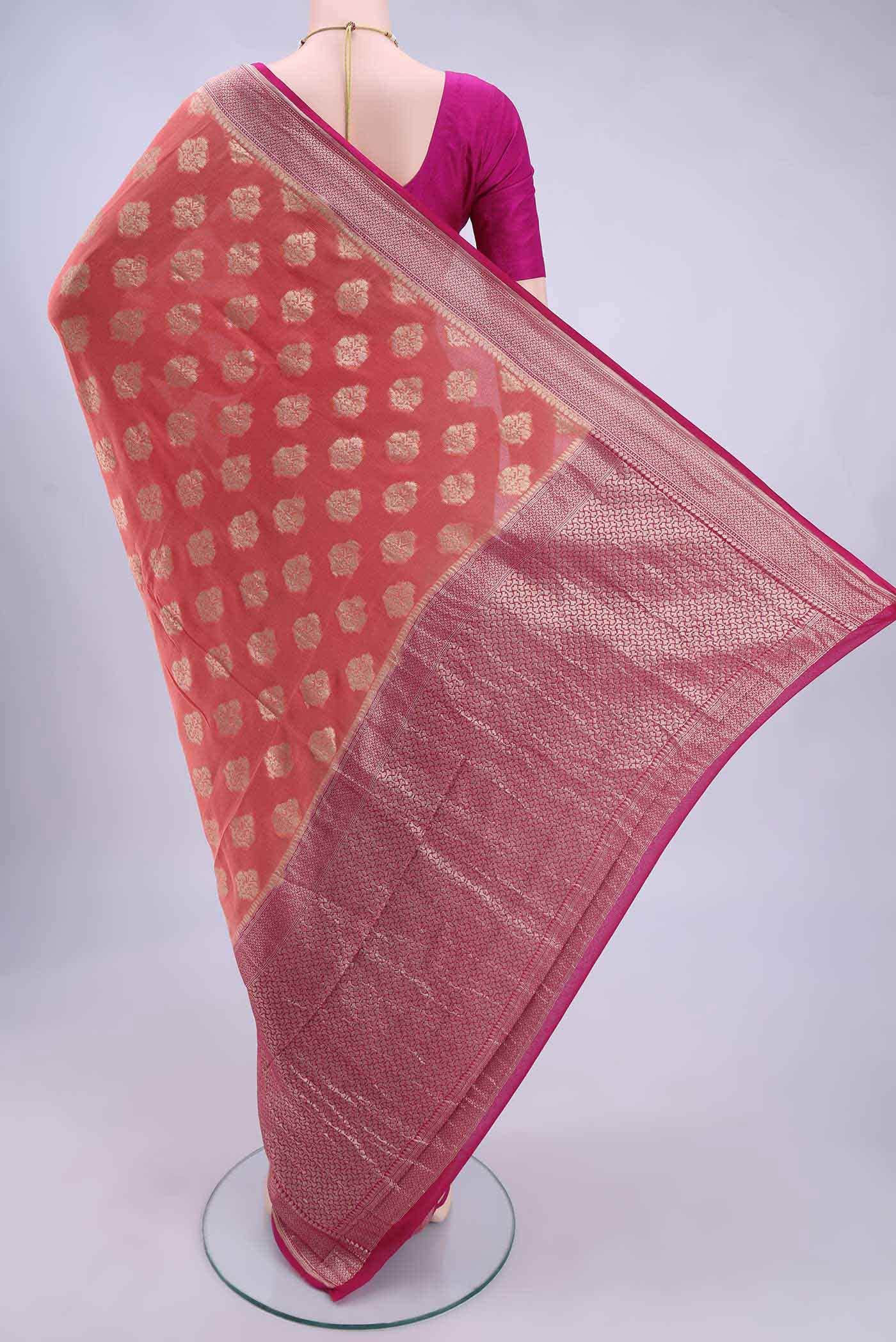 Peach Banarasi Georgette Saree