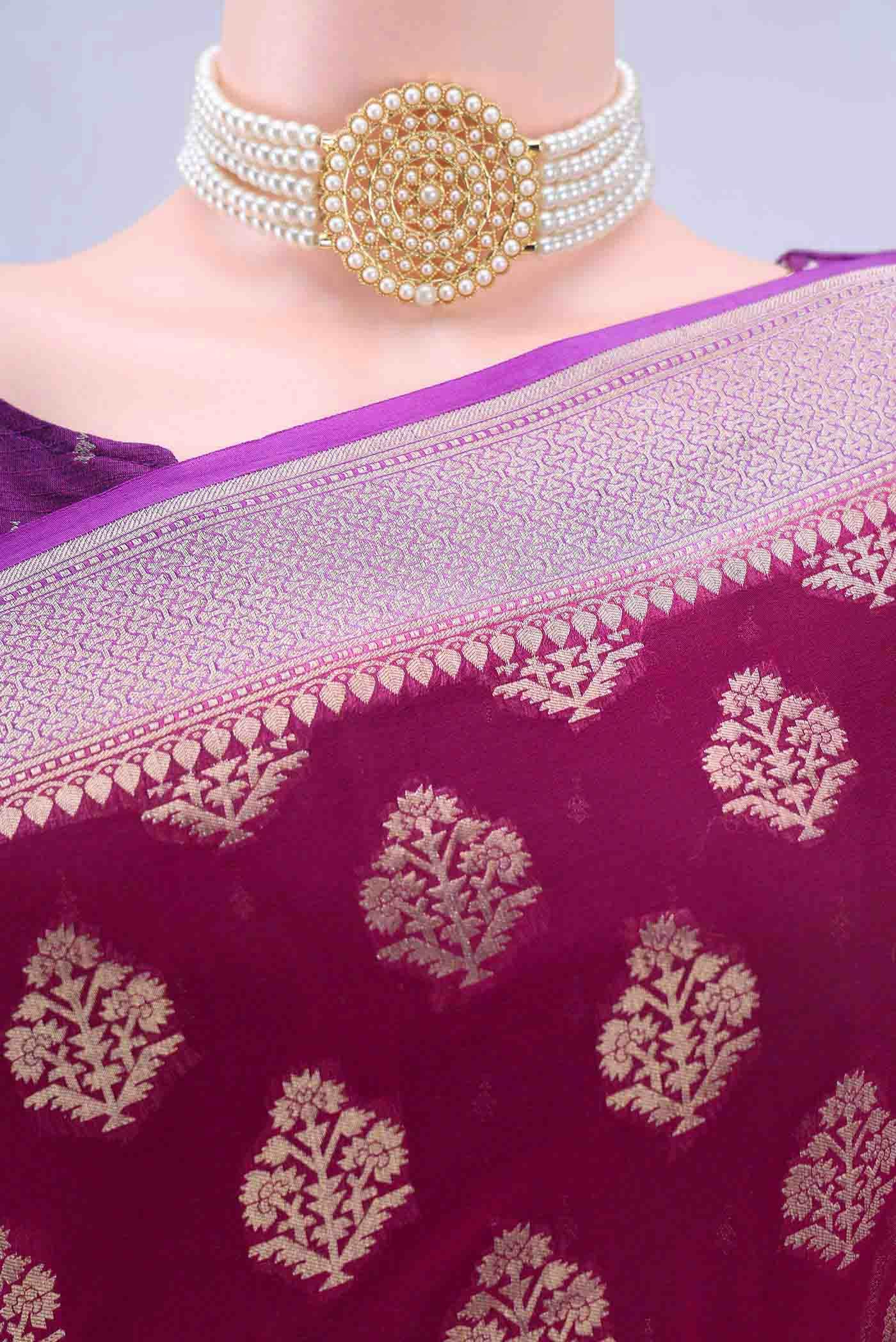 Dark Pink Banarasi Georgette Saree
