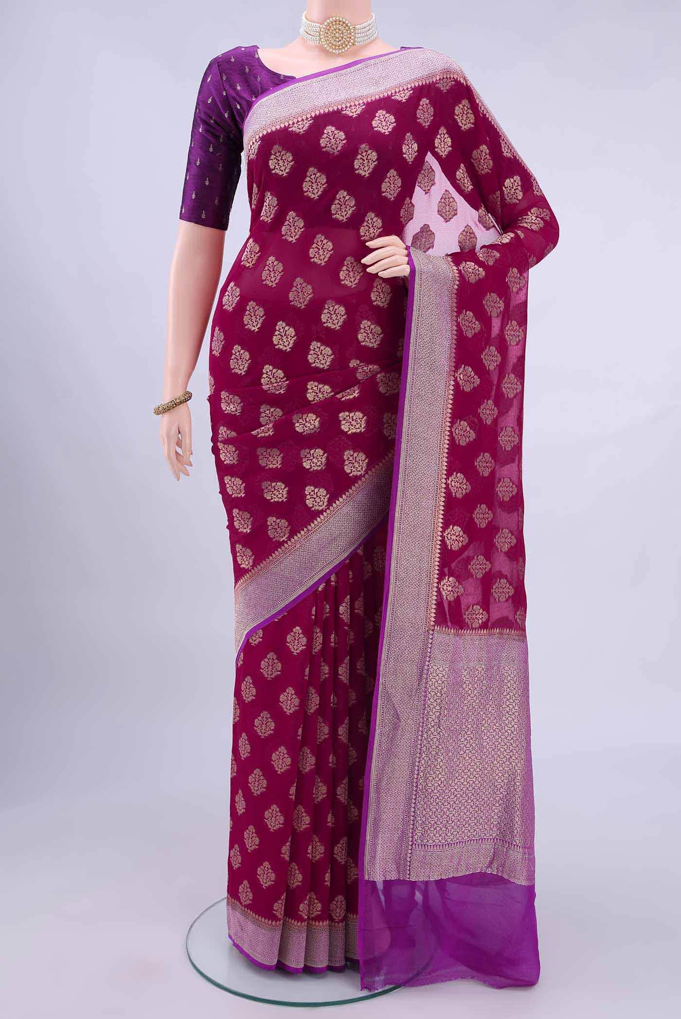 Dark Pink Banarasi Georgette Saree