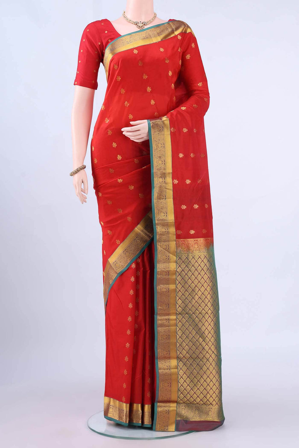 Deep Red Kanchipuram Silk Saree