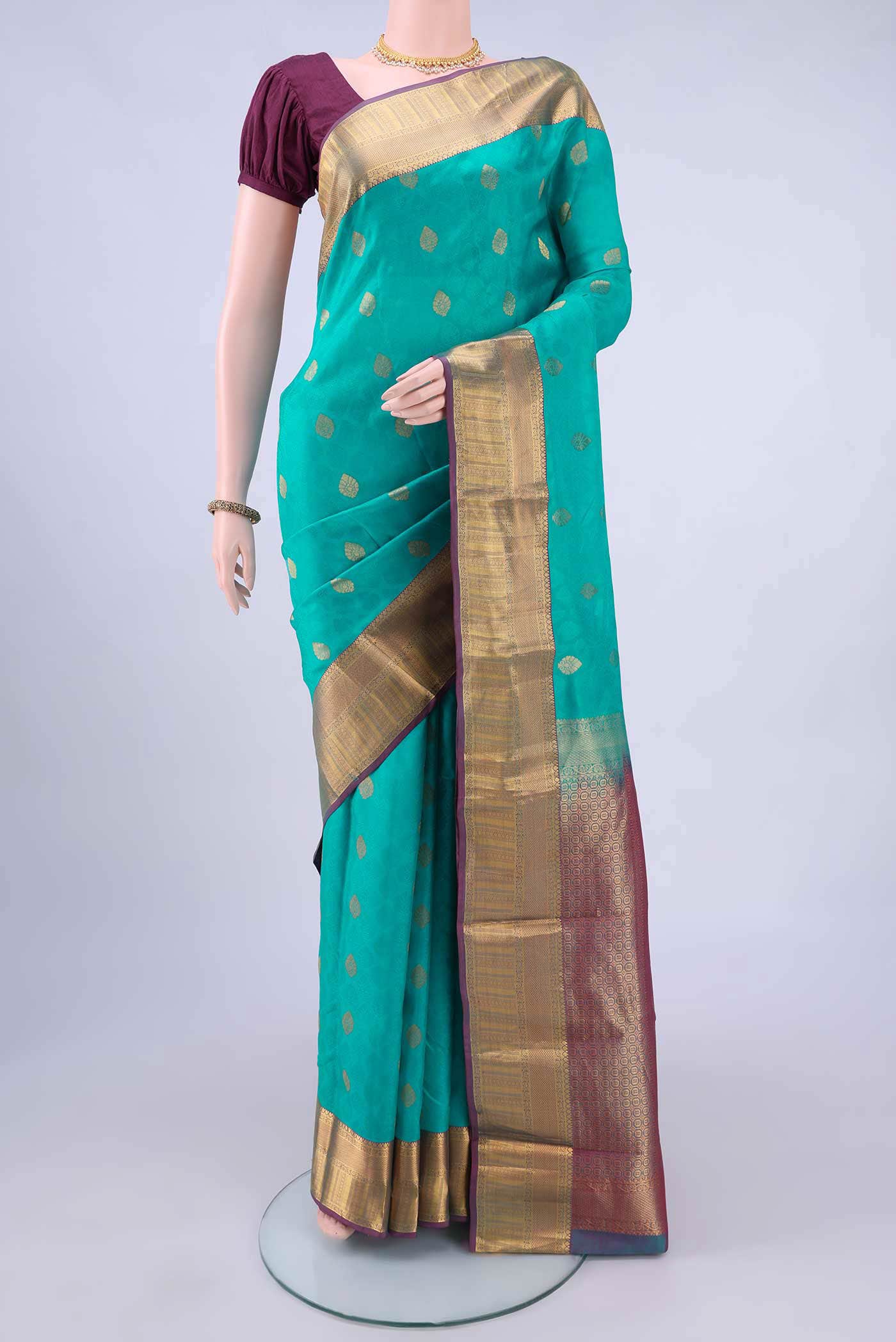 Turquoise Dual Tone Nangavalli Silk [ Salem ] Saree
