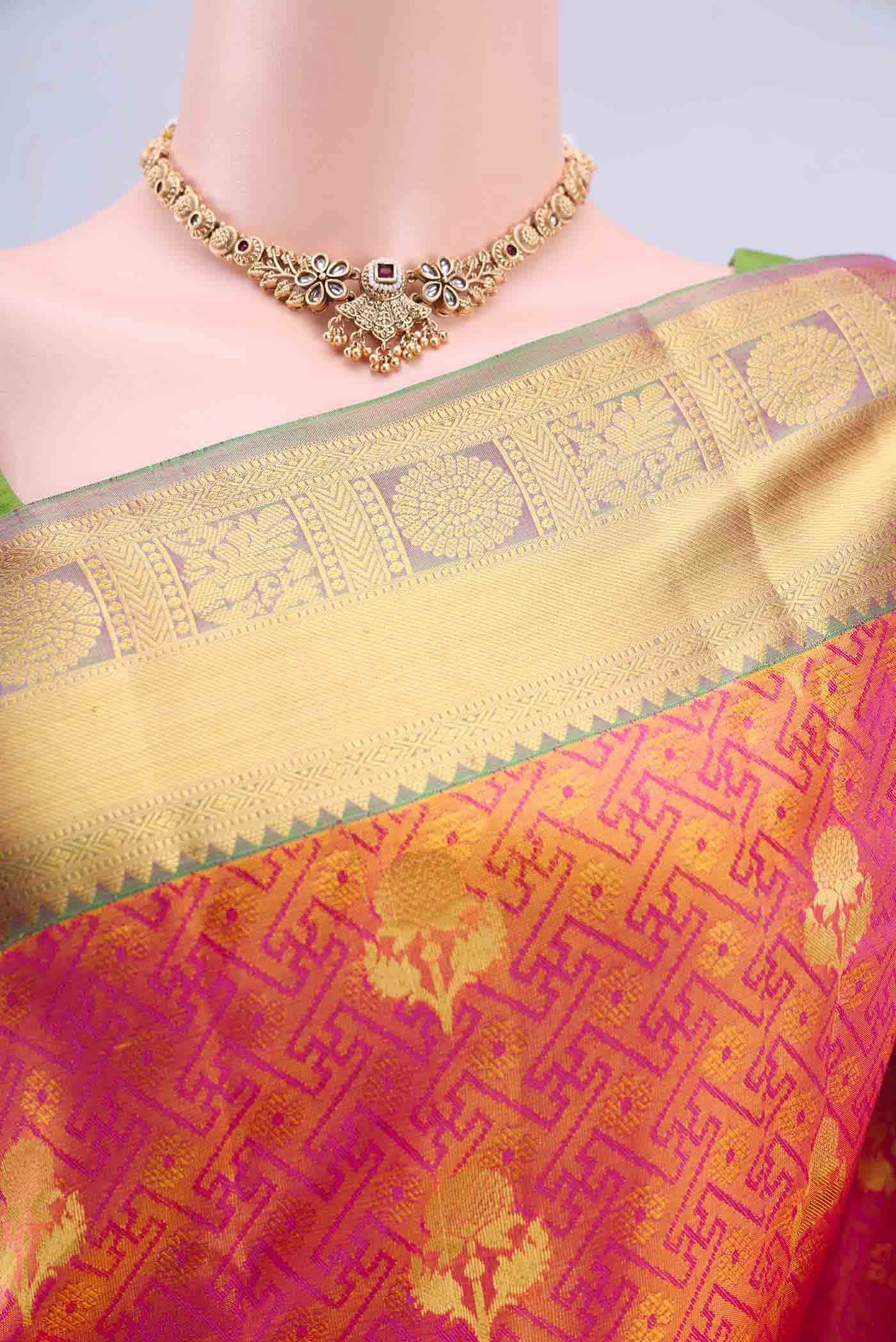 Pinkish Yellow Dual Tone Nangavalli Silk [ Salem ] Saree