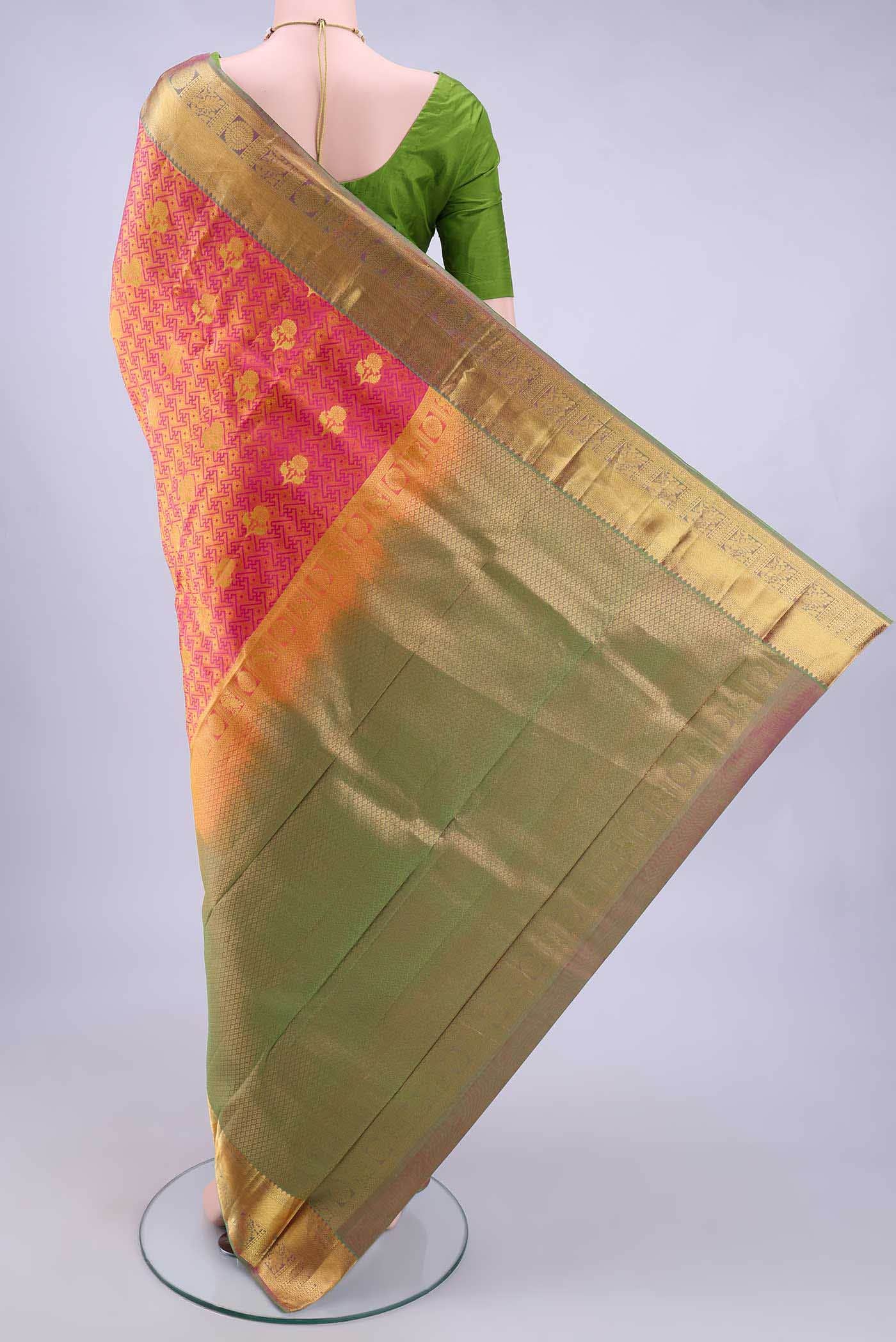 Pinkish Yellow Dual Tone Nangavalli Silk [ Salem ] Saree
