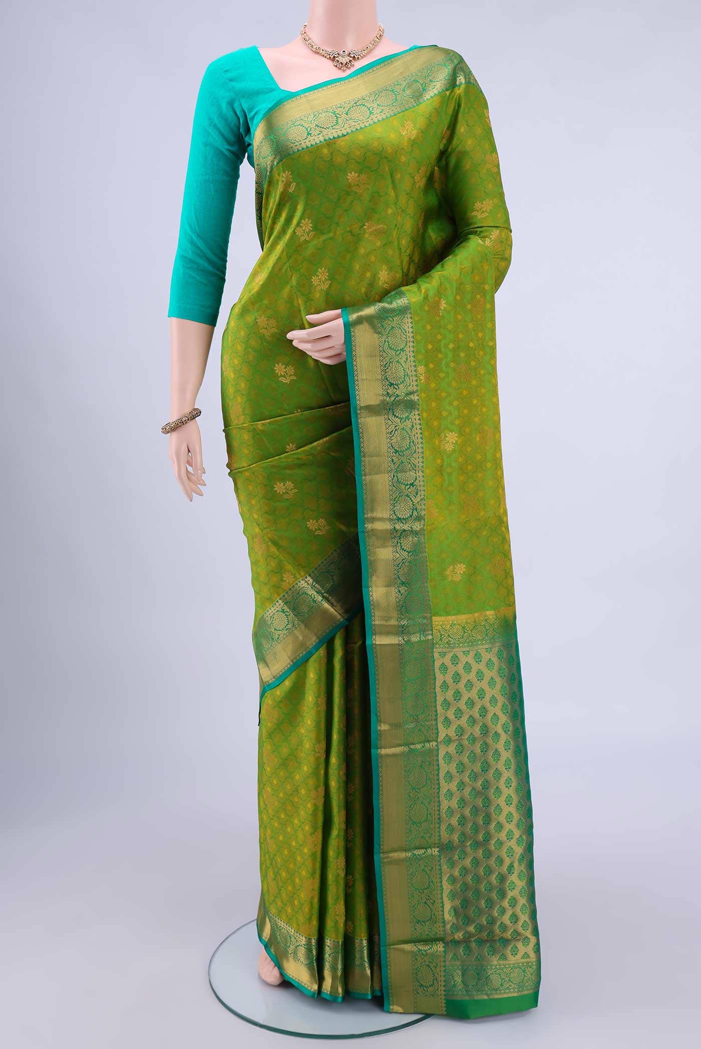 Parrot Green Dual Tone Nangavalli Silk [ Salem ] Saree