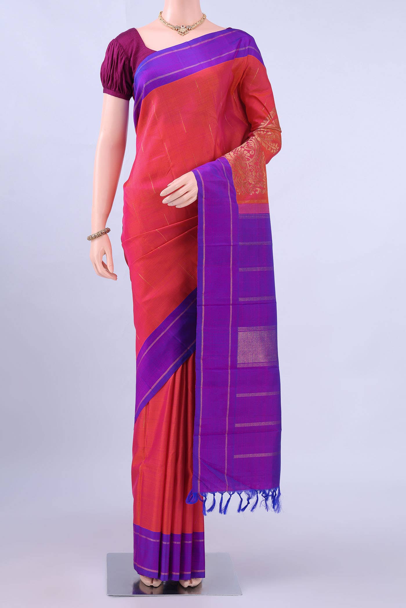 Pink Dual Tone Kanchipuram Silk Saree