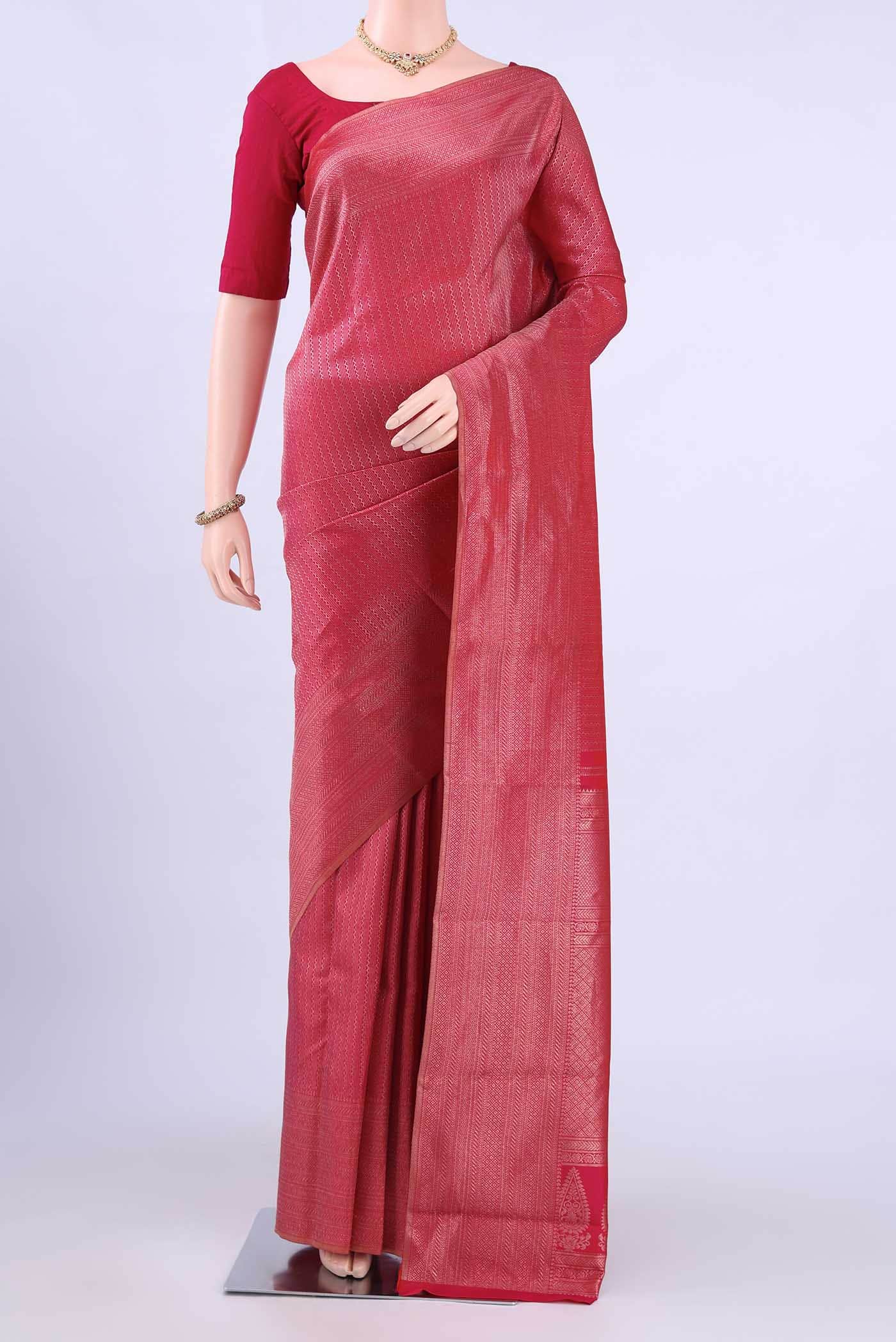 Dark Pink Dual Tone Kanchipuram Silk Saree