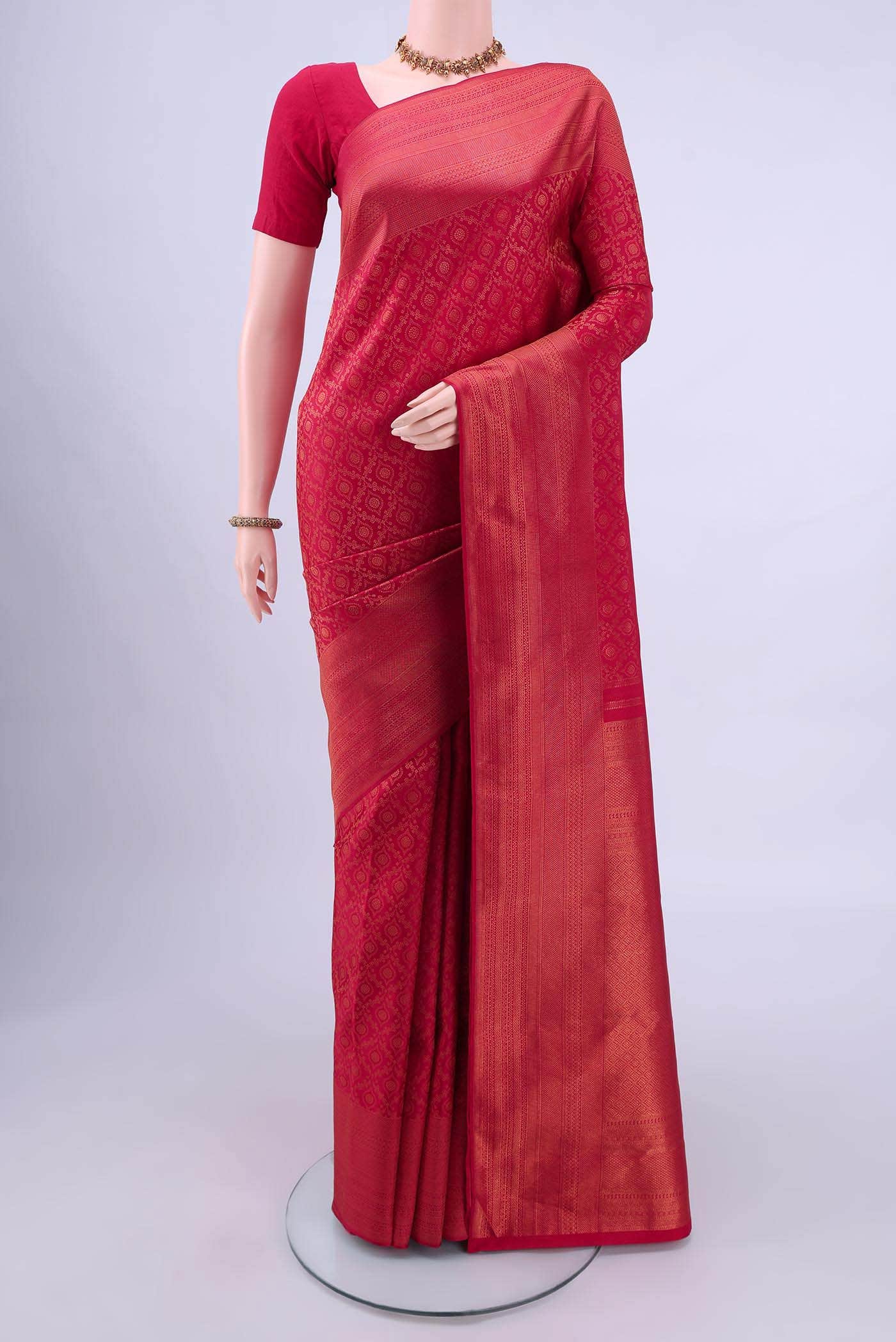 Deep Red Kanchipuram Silk Saree
