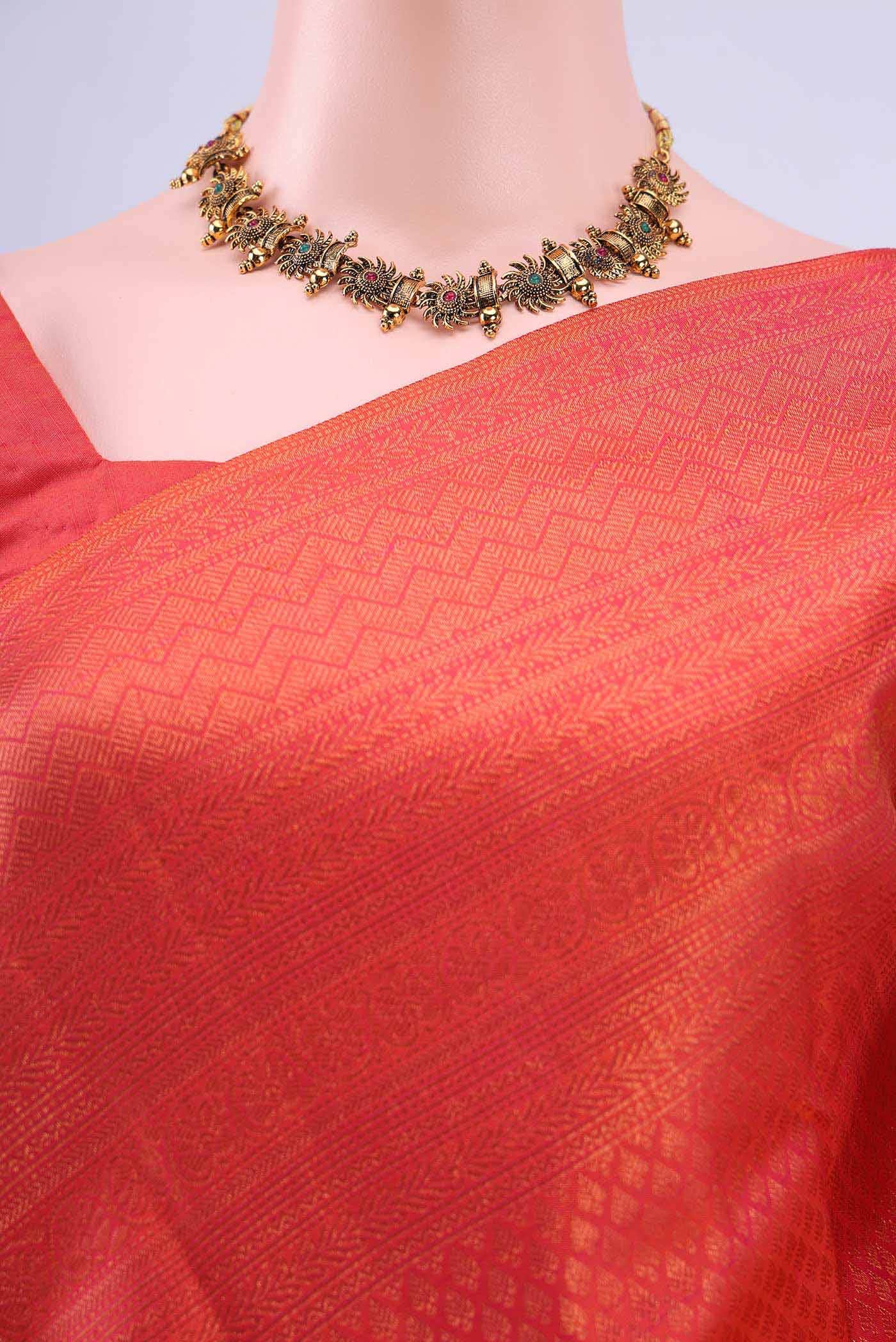 Brick Orange Kanchipuram Saree