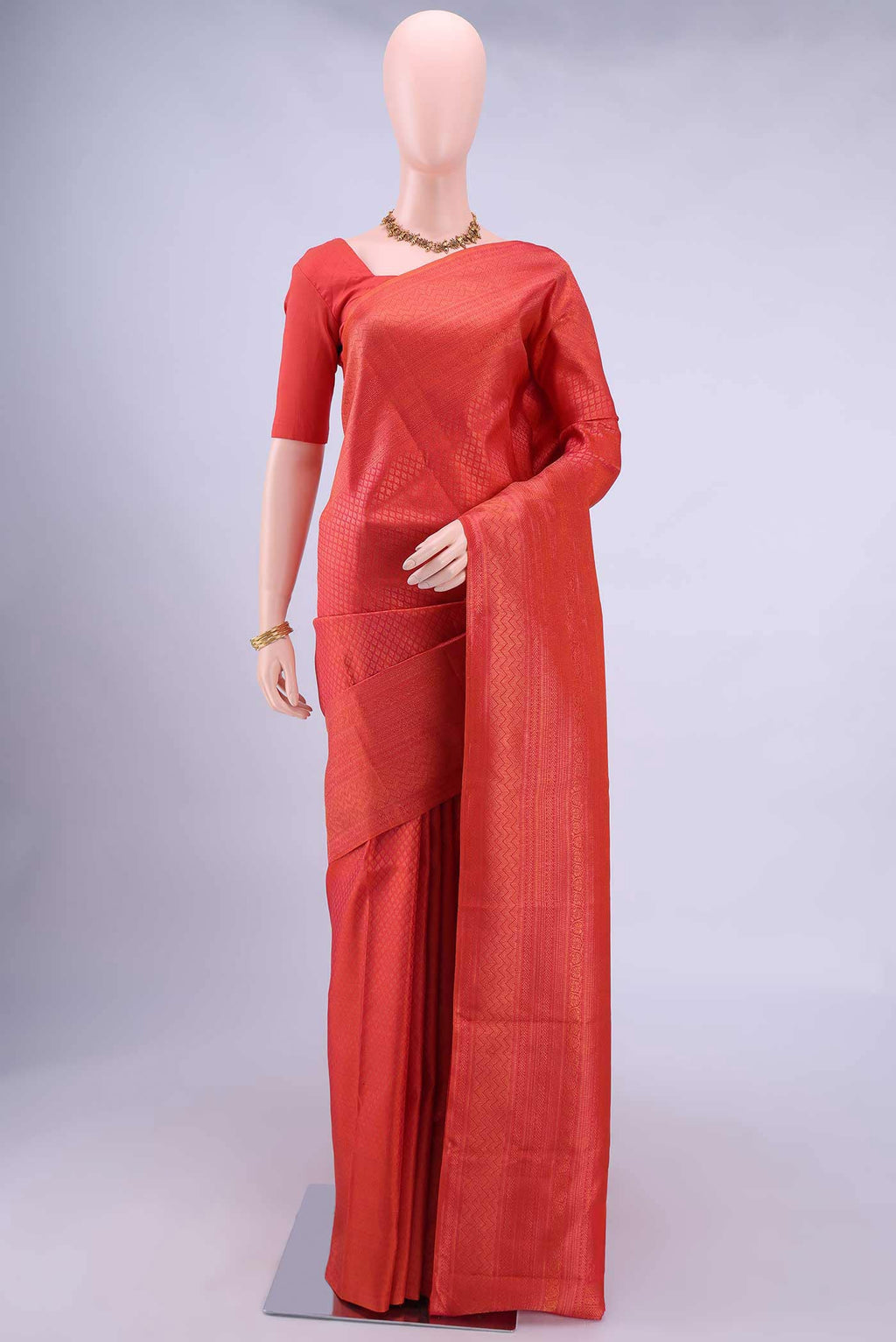 Brick Orange Kanchipuram Saree