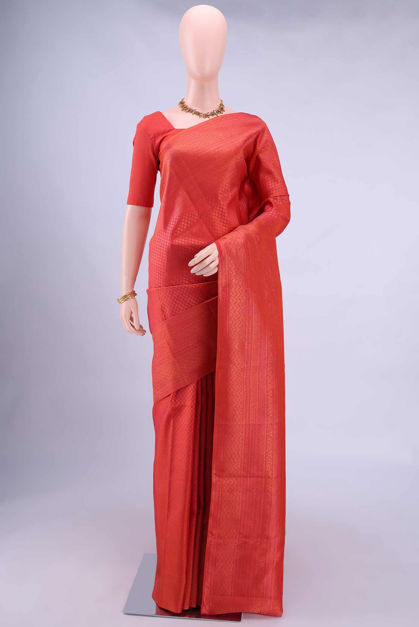 Brick Orange Kanchipuram Saree