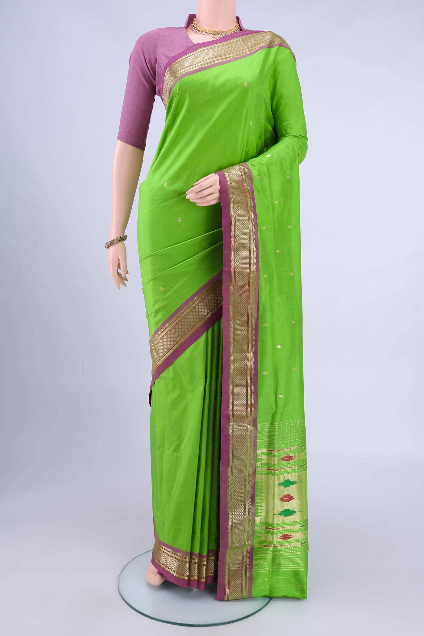 Parrot Green Paithani Silk Saree
