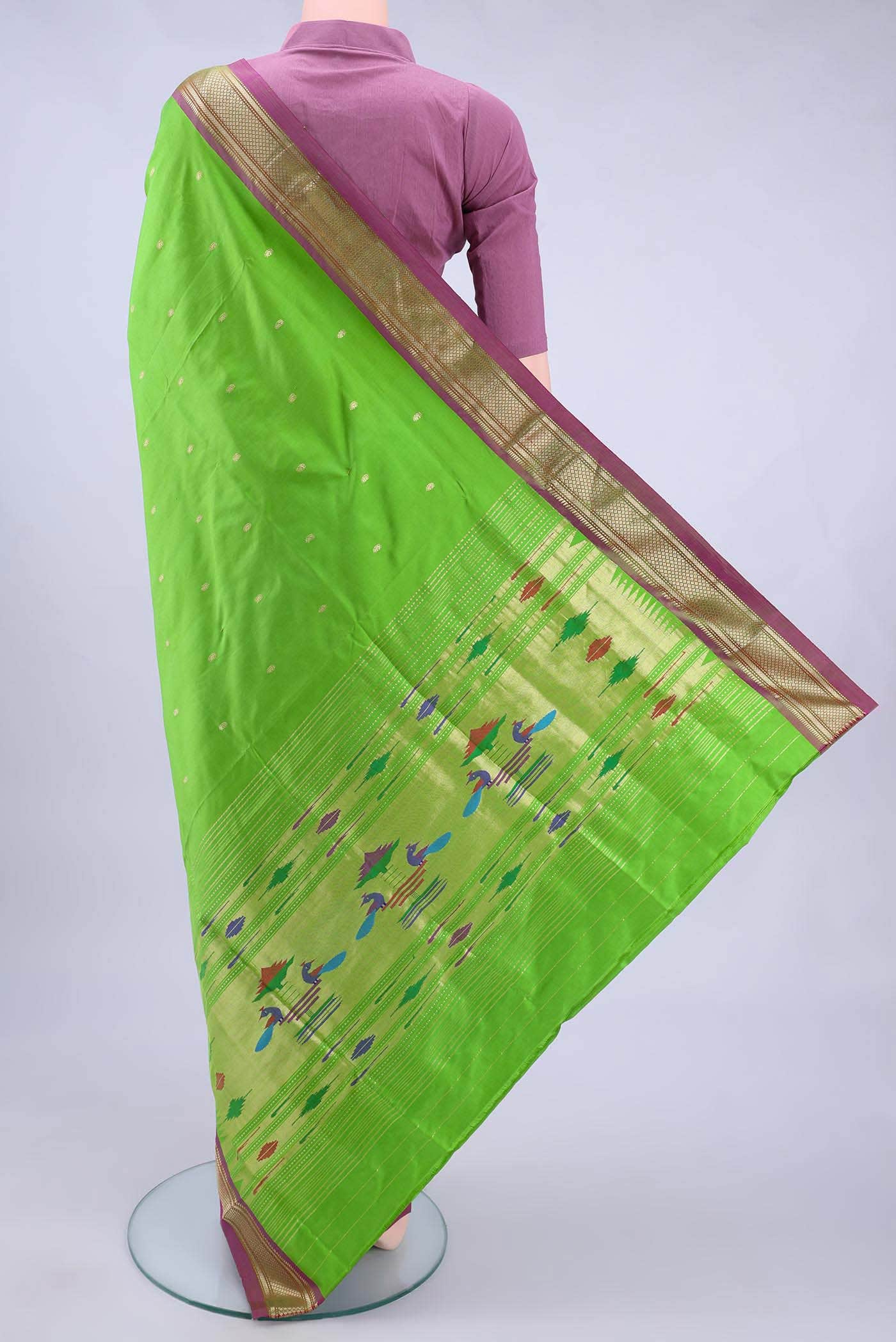 Parrot Green Paithani Silk Saree