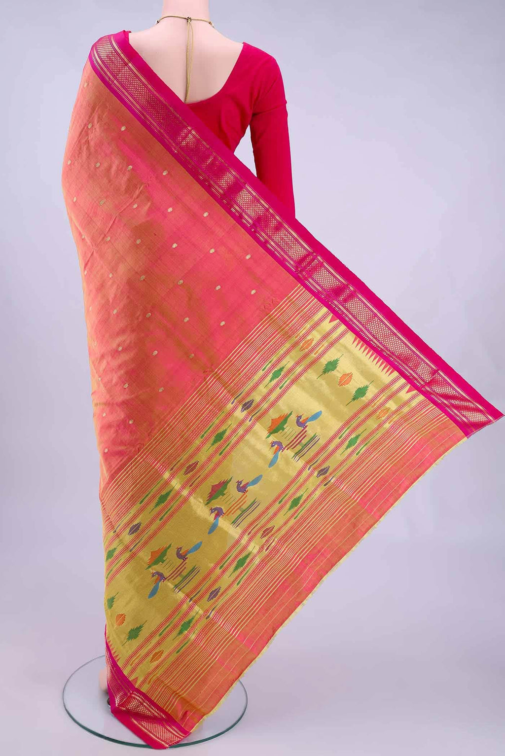 Pinkish Yellow Paithani Silk Saree