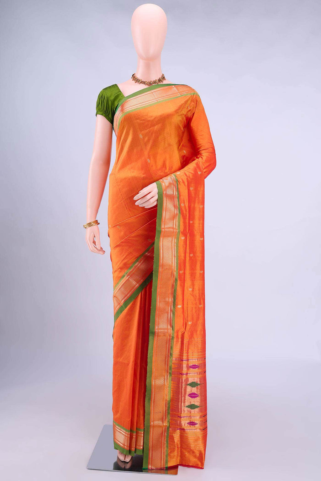 Brick Orange Paithani Silk Saree