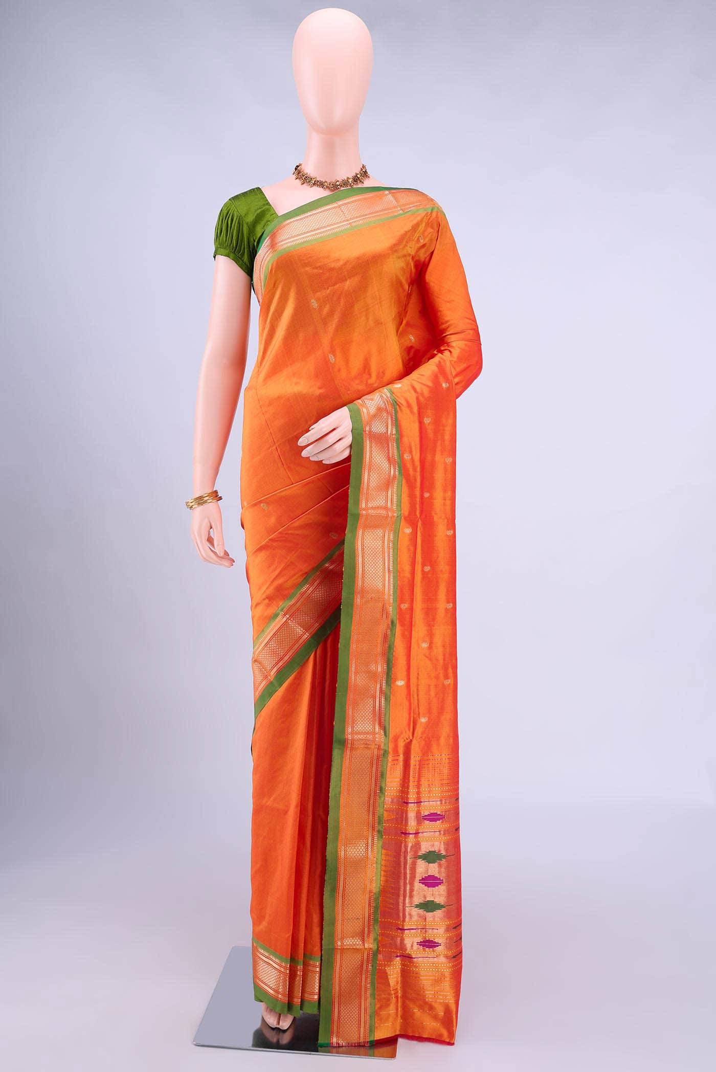 Brick Orange Paithani Silk Saree