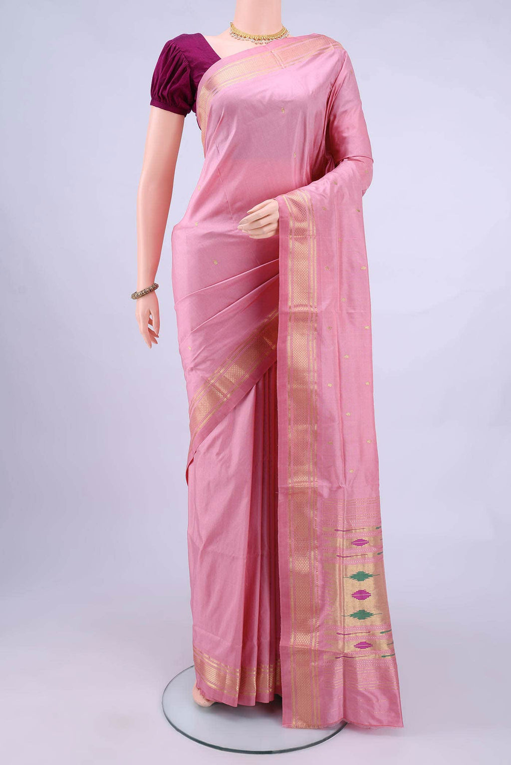 Rose Gold Paithani Silk Saree