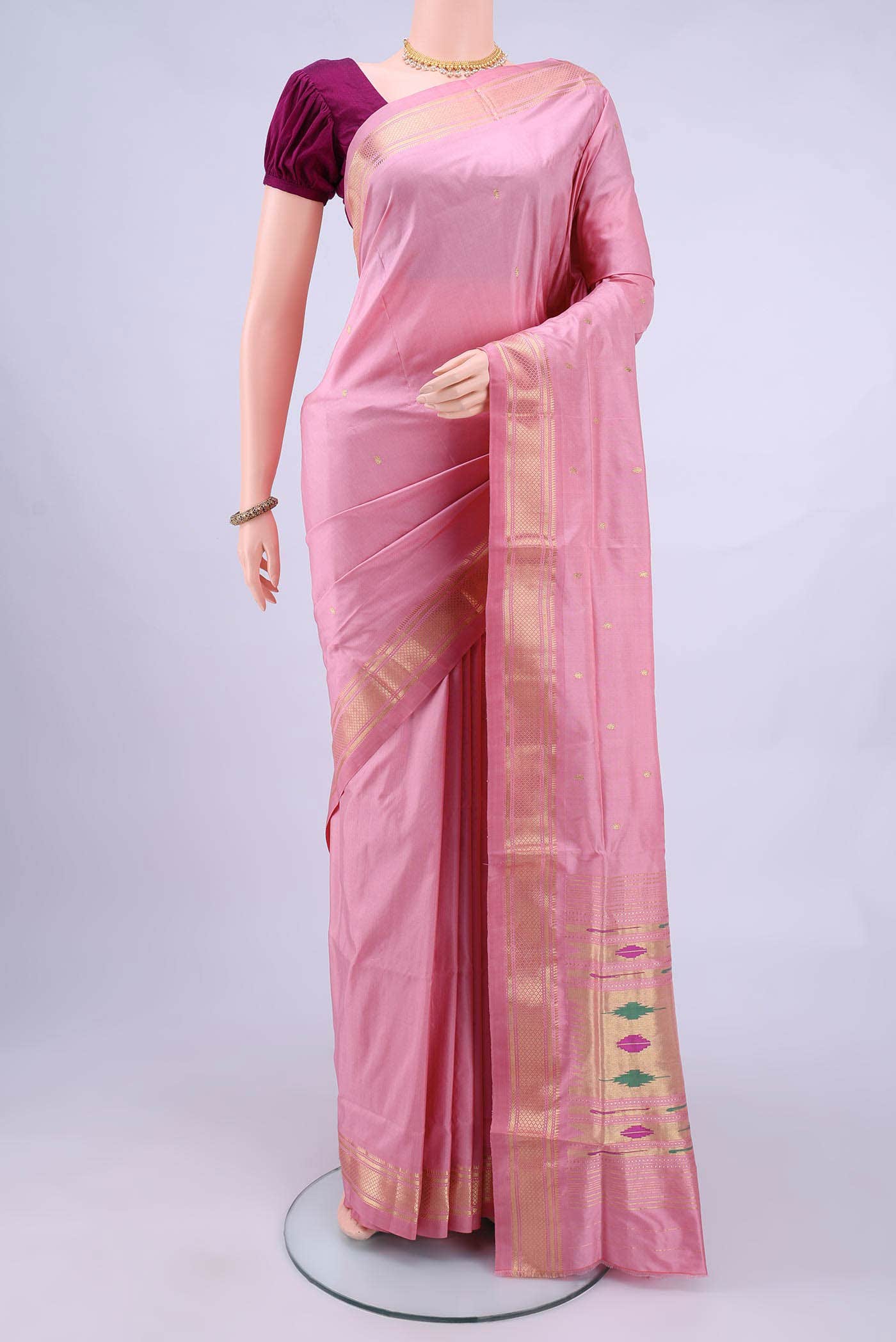 Rose Gold Paithani Silk Saree