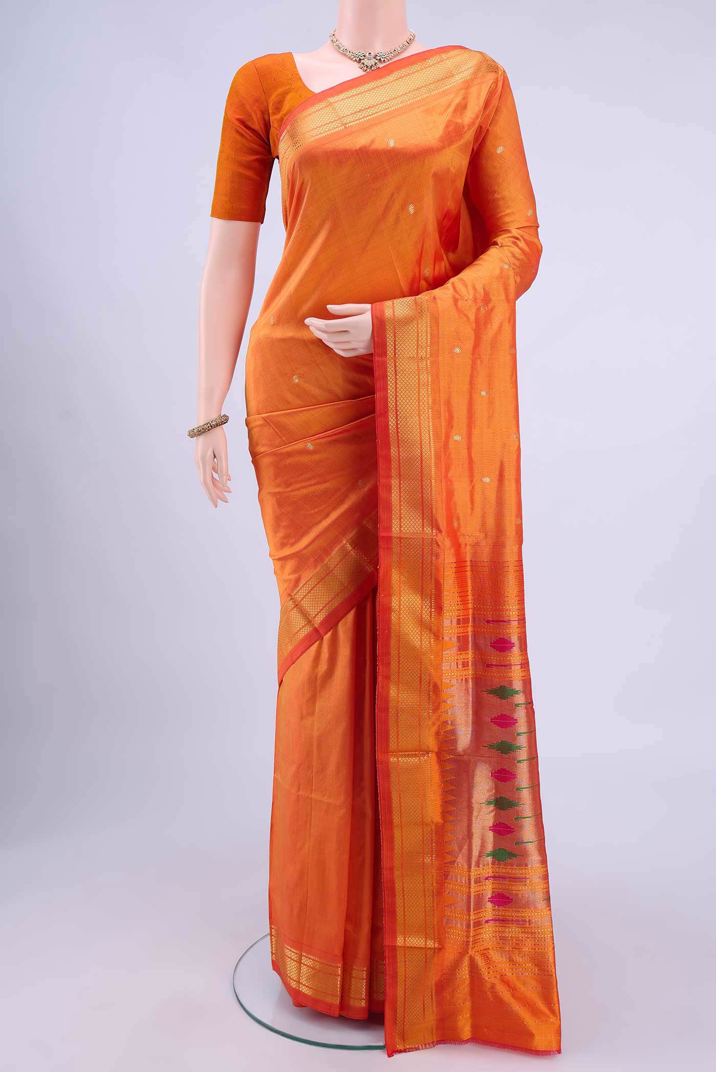 Brick Orange Paithani Silk Saree