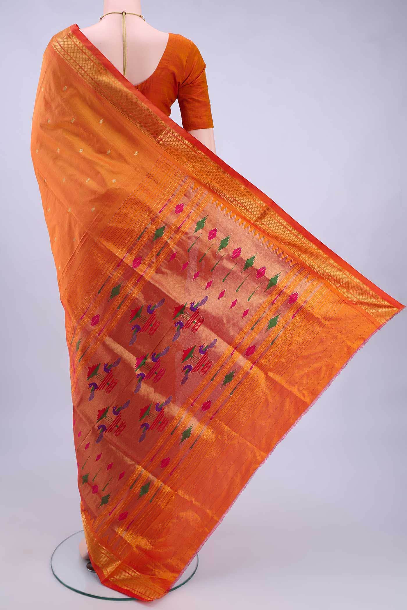 Brick Orange Paithani Silk Saree