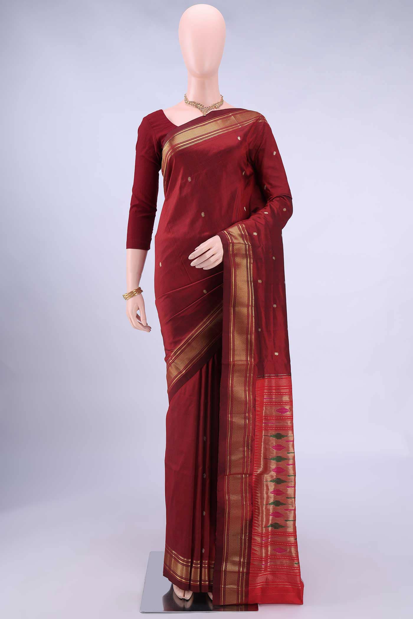 Maroon Paithani Silk Saree
