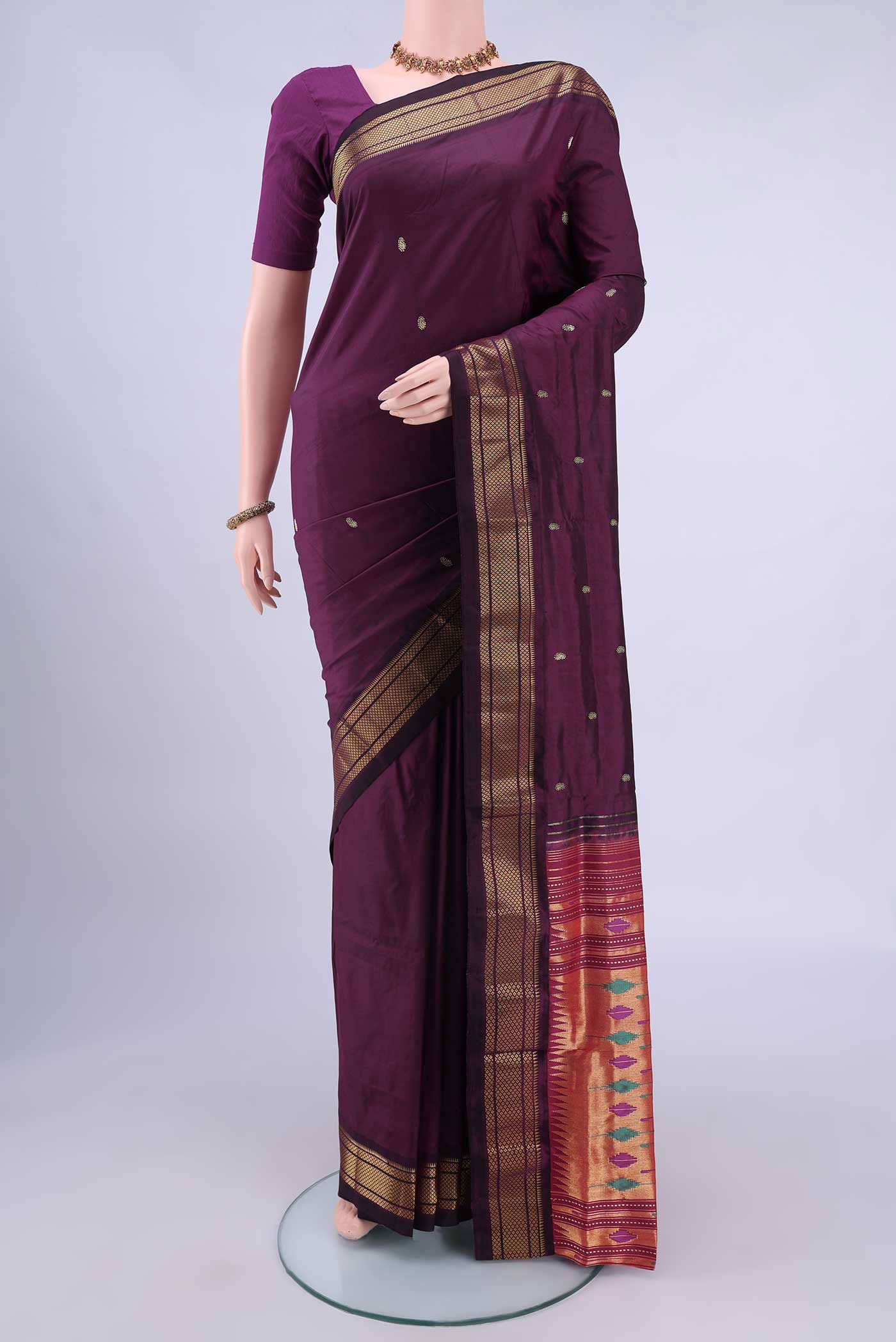 Burgundy Paithani Silk Saree
