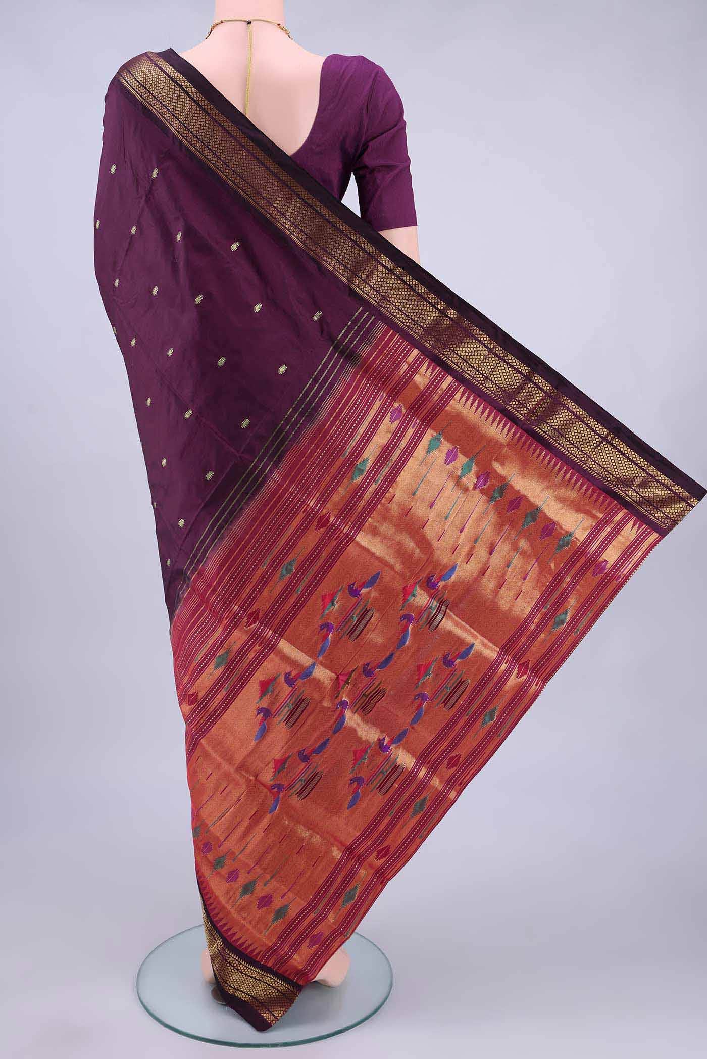 Burgundy Paithani Silk Saree