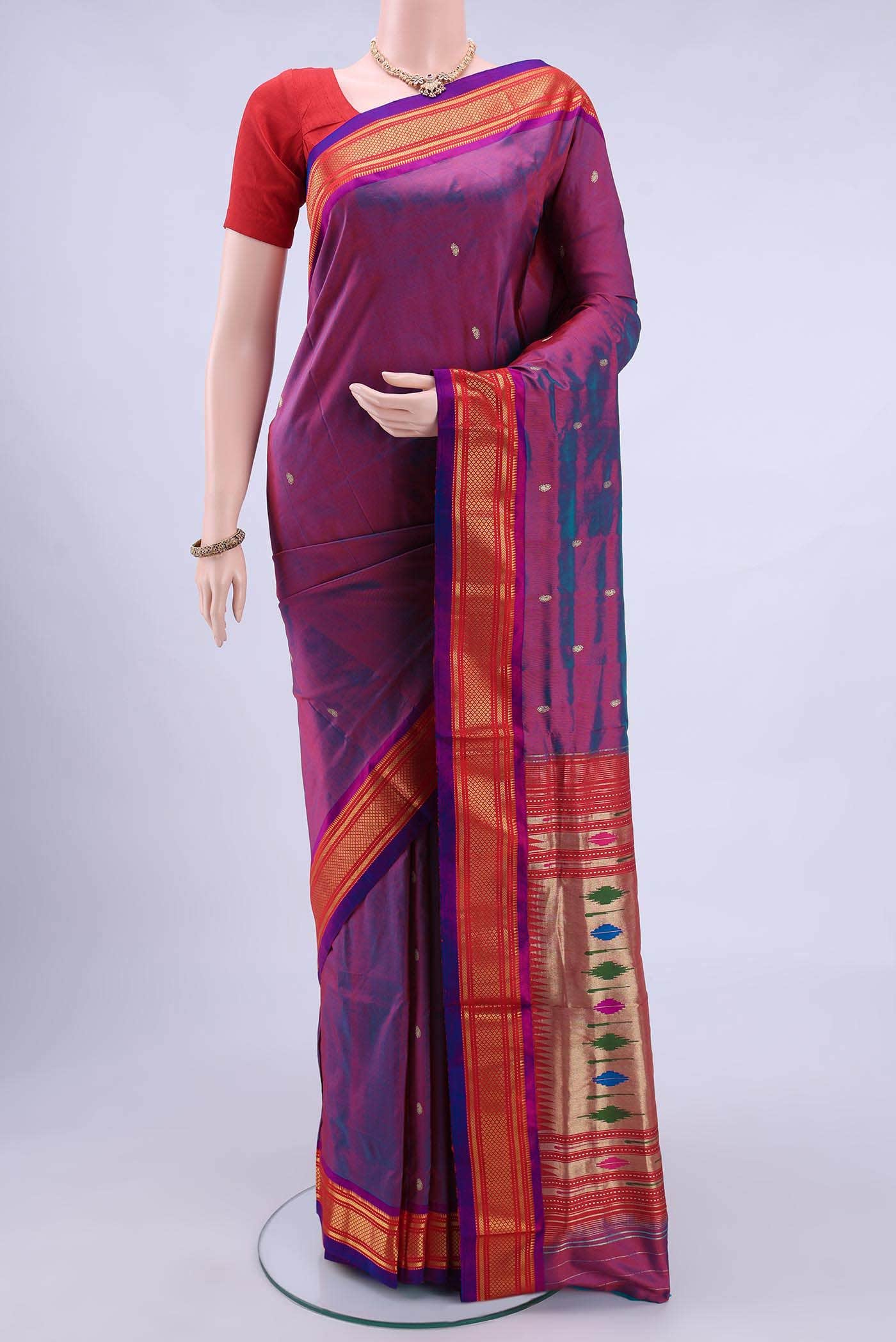 Maroon Dual Tone Paithani Silk Saree