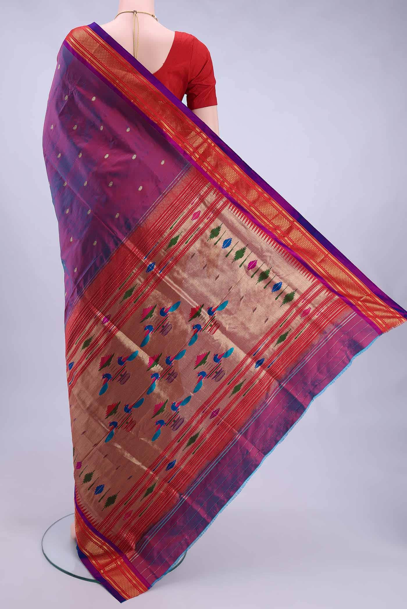 Maroon Dual Tone Paithani Silk Saree
