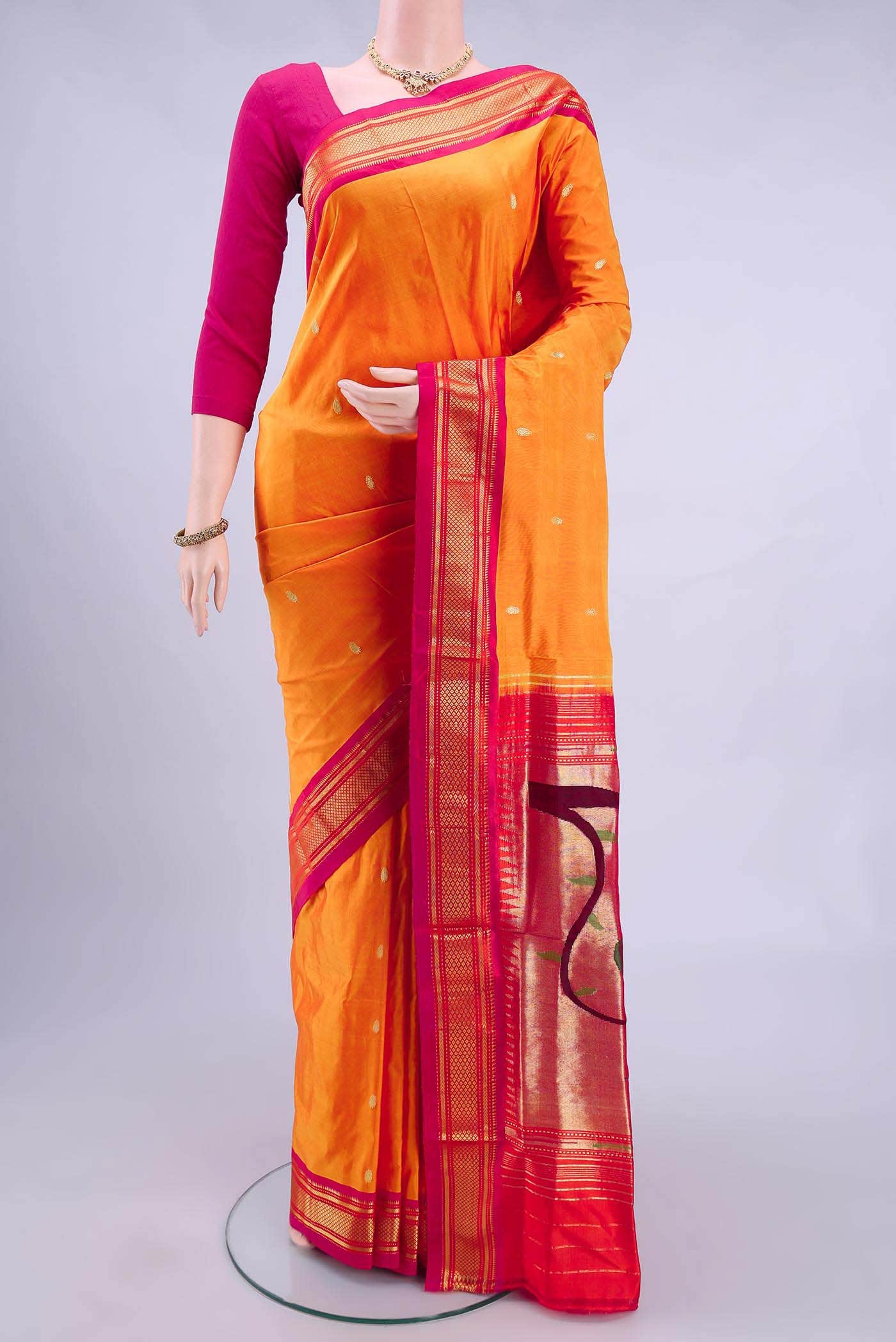 Brick Orange Paithani Silk Saree