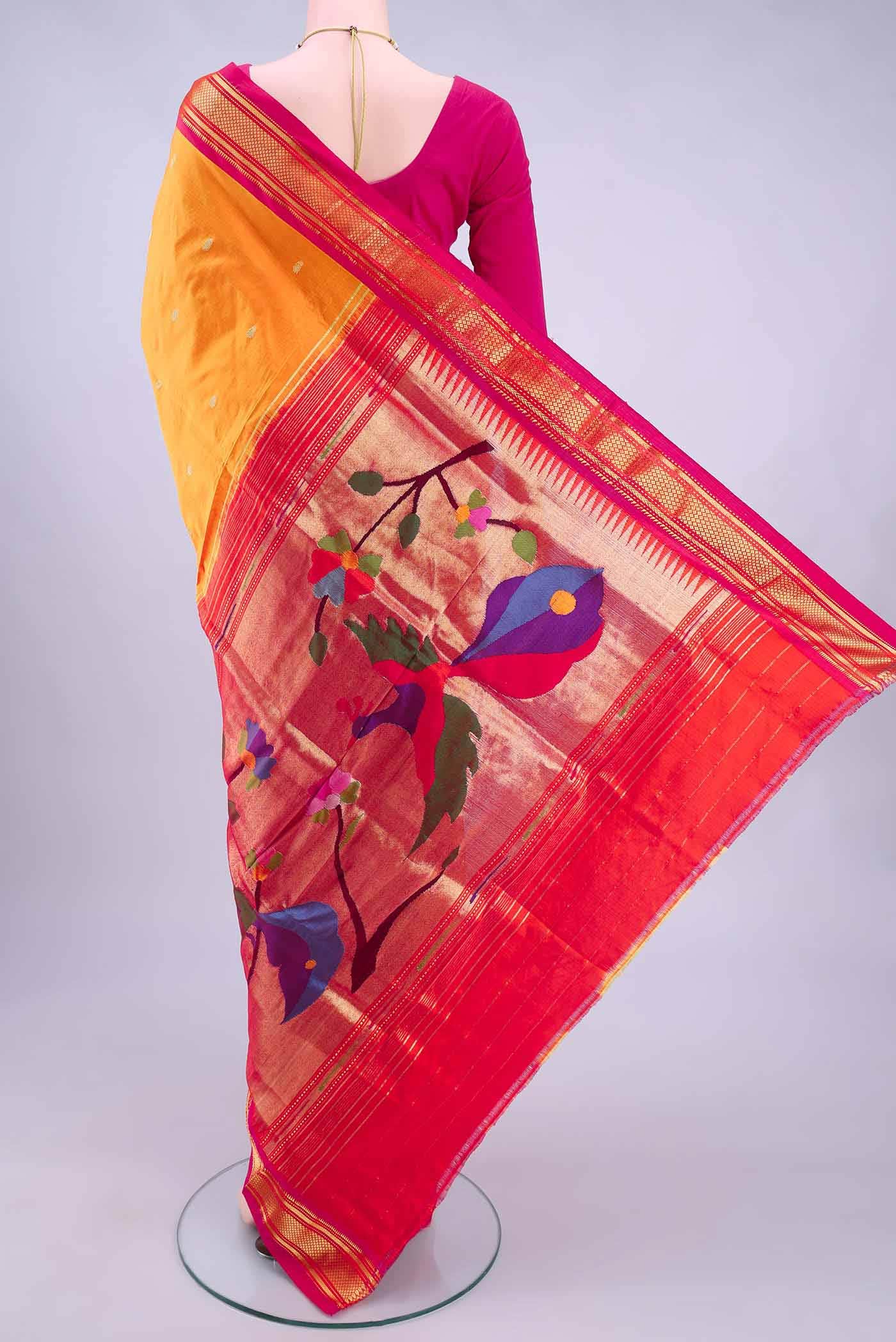 Brick Orange Paithani Silk Saree