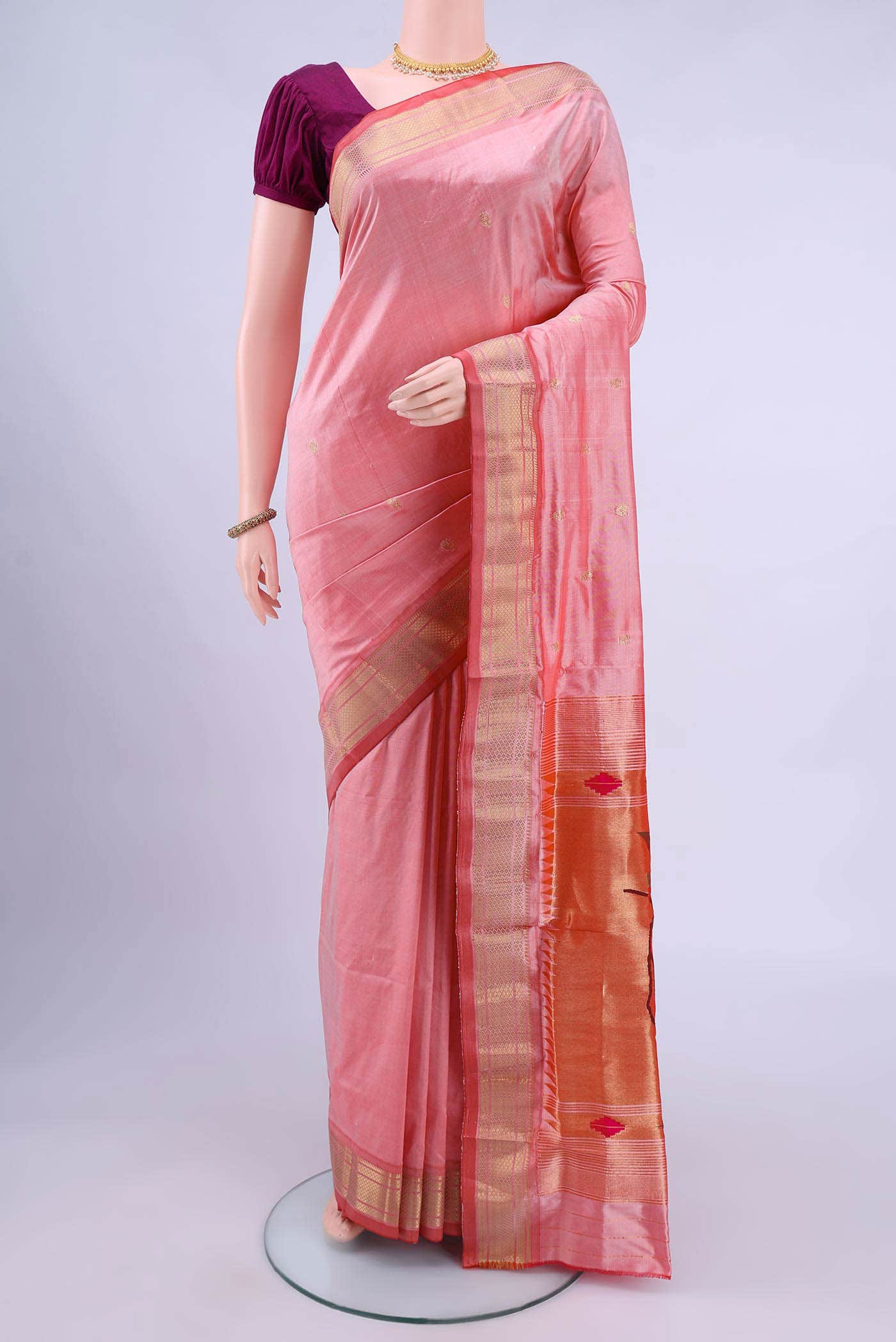 Golden Peach Paithani Silk Saree