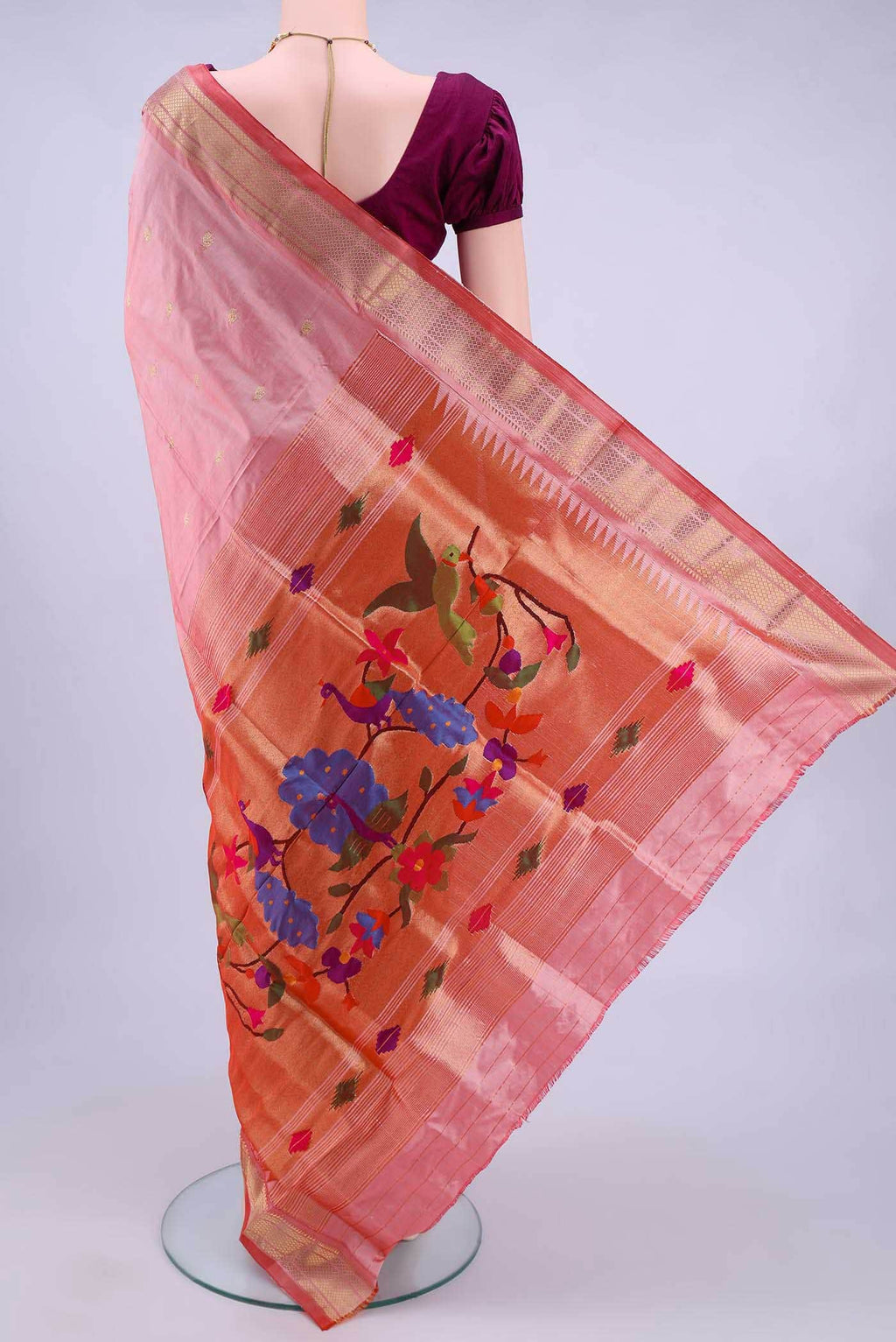 Golden Peach Paithani Silk Saree