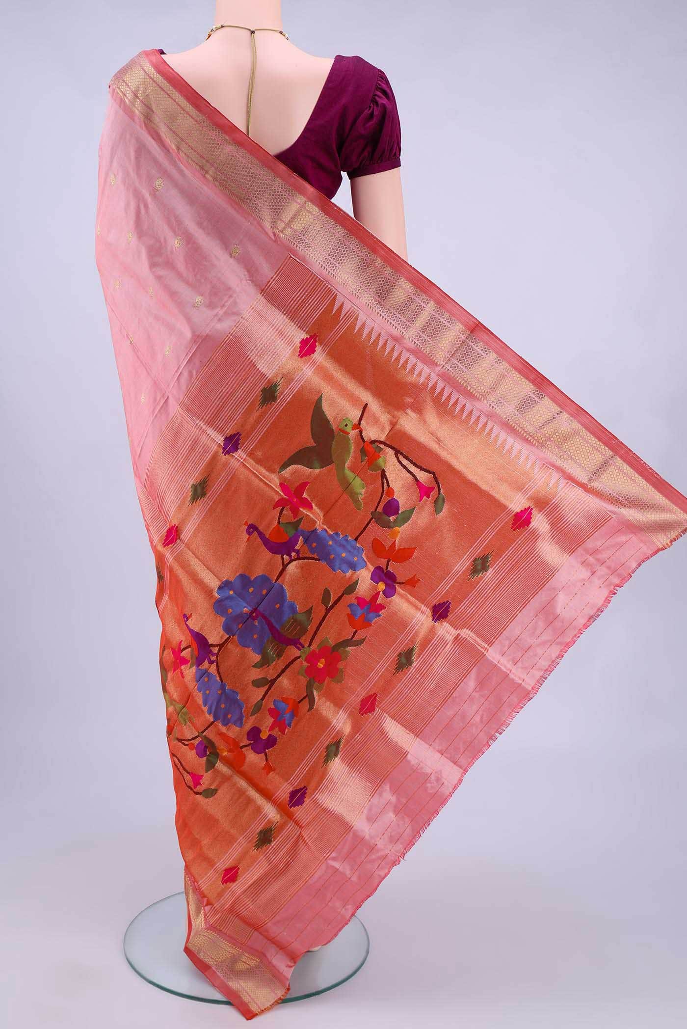Golden Peach Paithani Silk Saree