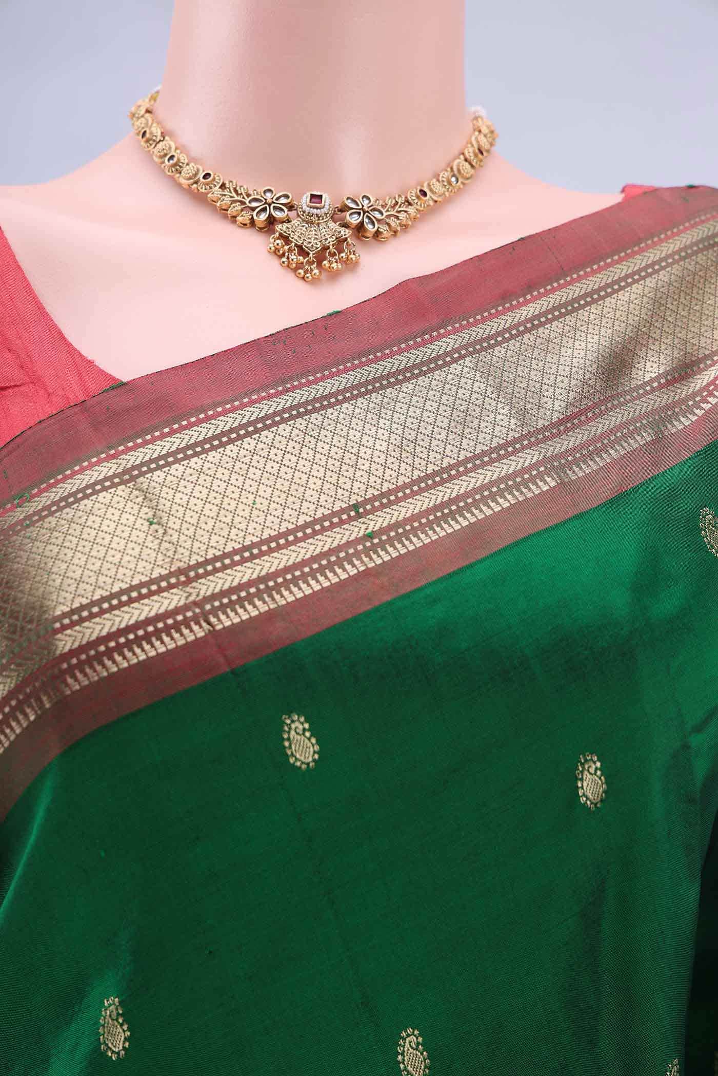 Bottle Green Paithani Silk Saree