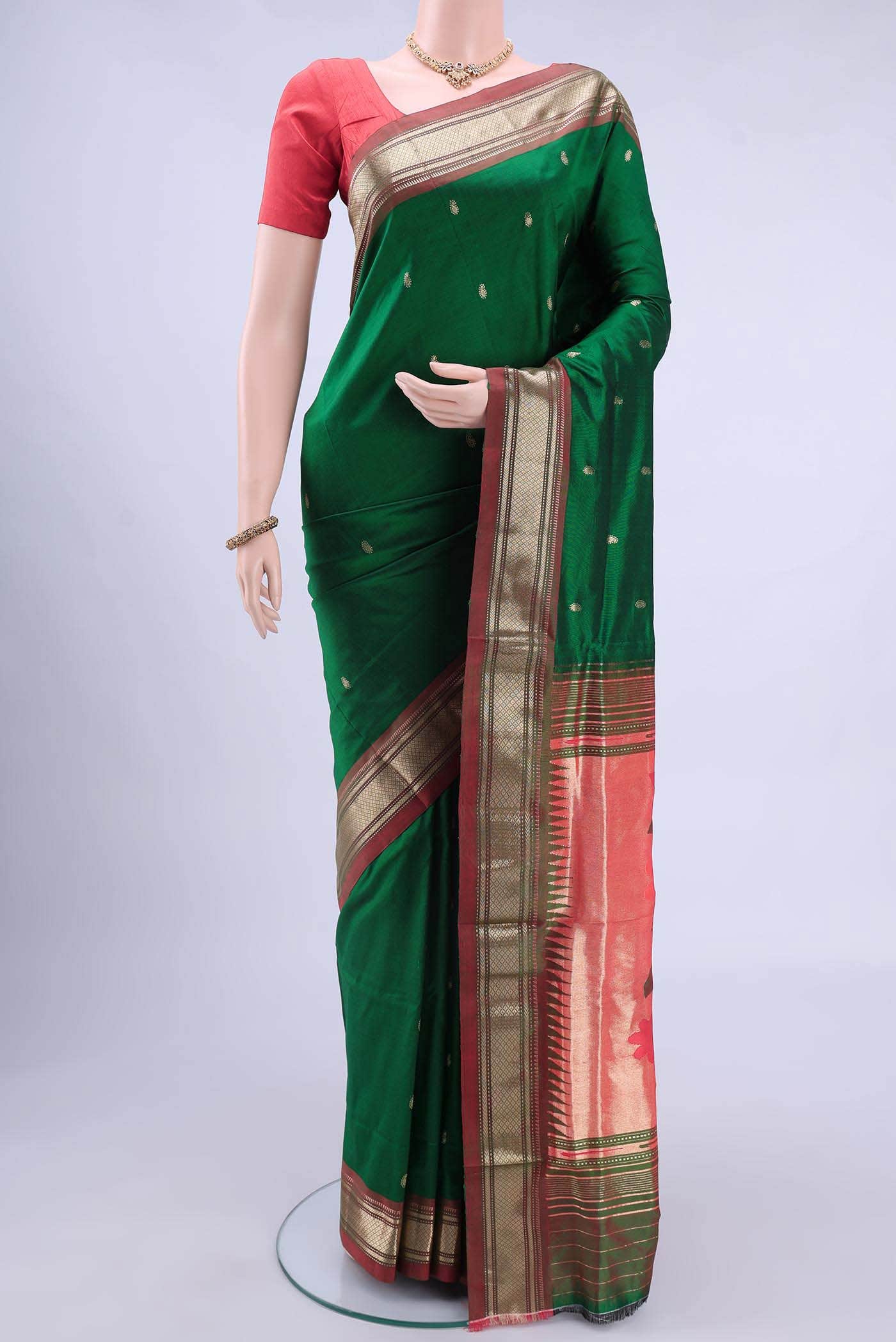 Bottle Green Paithani Silk Saree