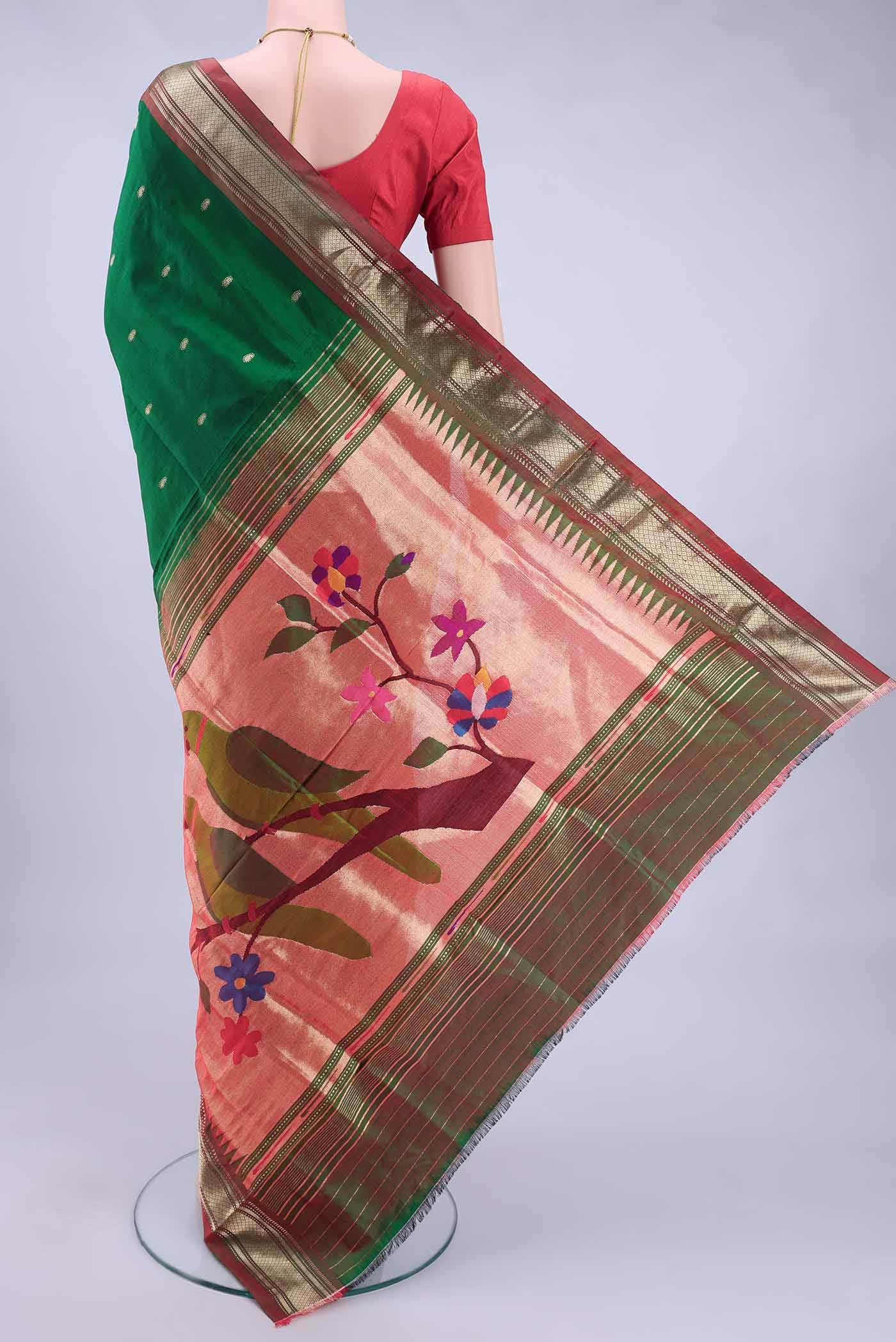 Bottle Green Paithani Silk Saree