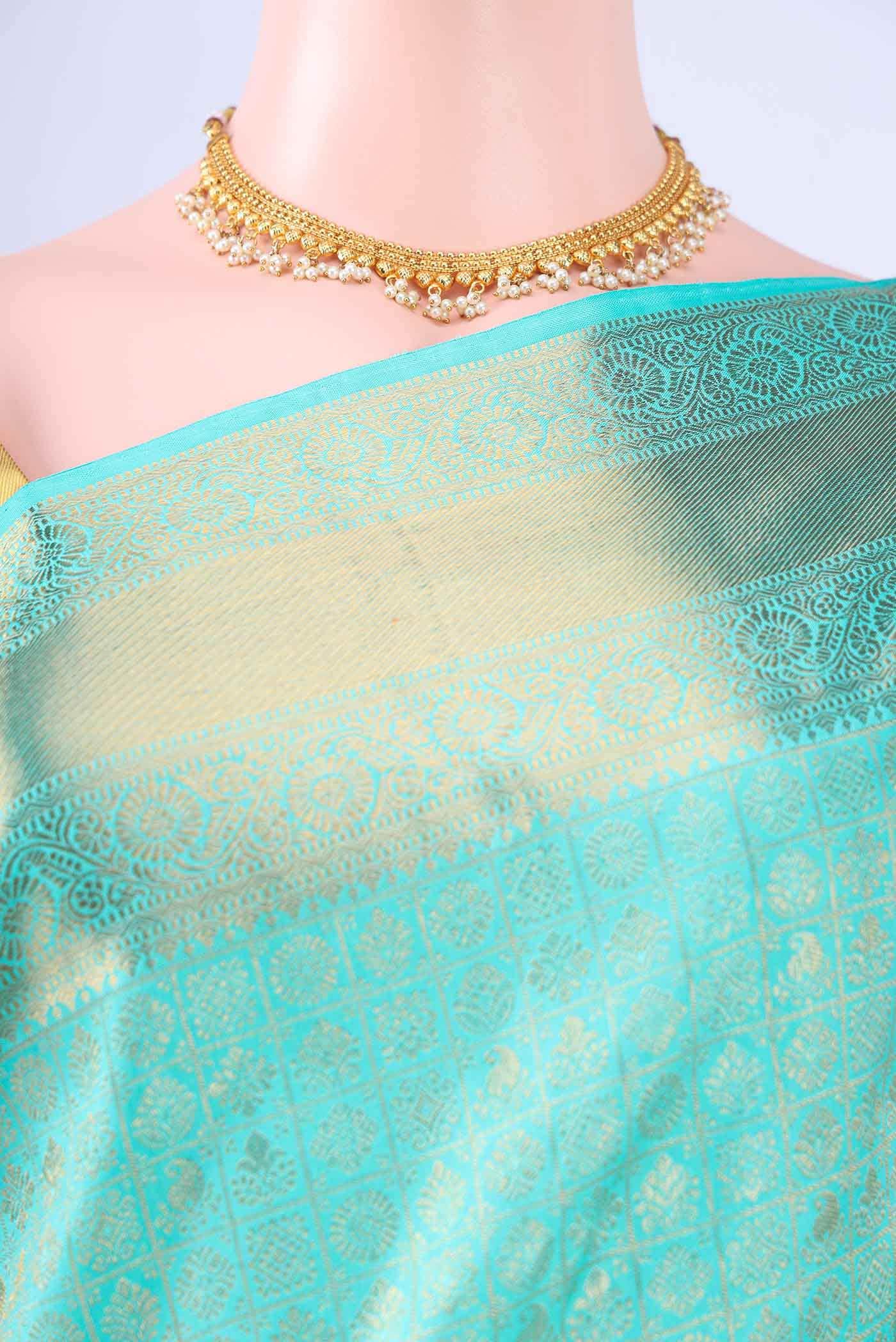 Pure Silk Pure Zari Turquoise Kanchipuram Saree