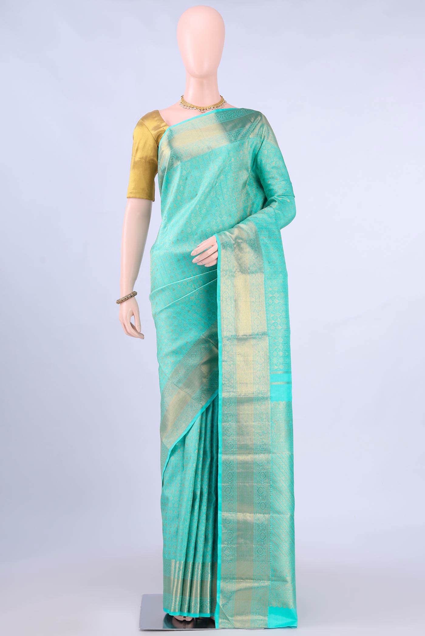Pure Silk Pure Zari Turquoise Kanchipuram Saree