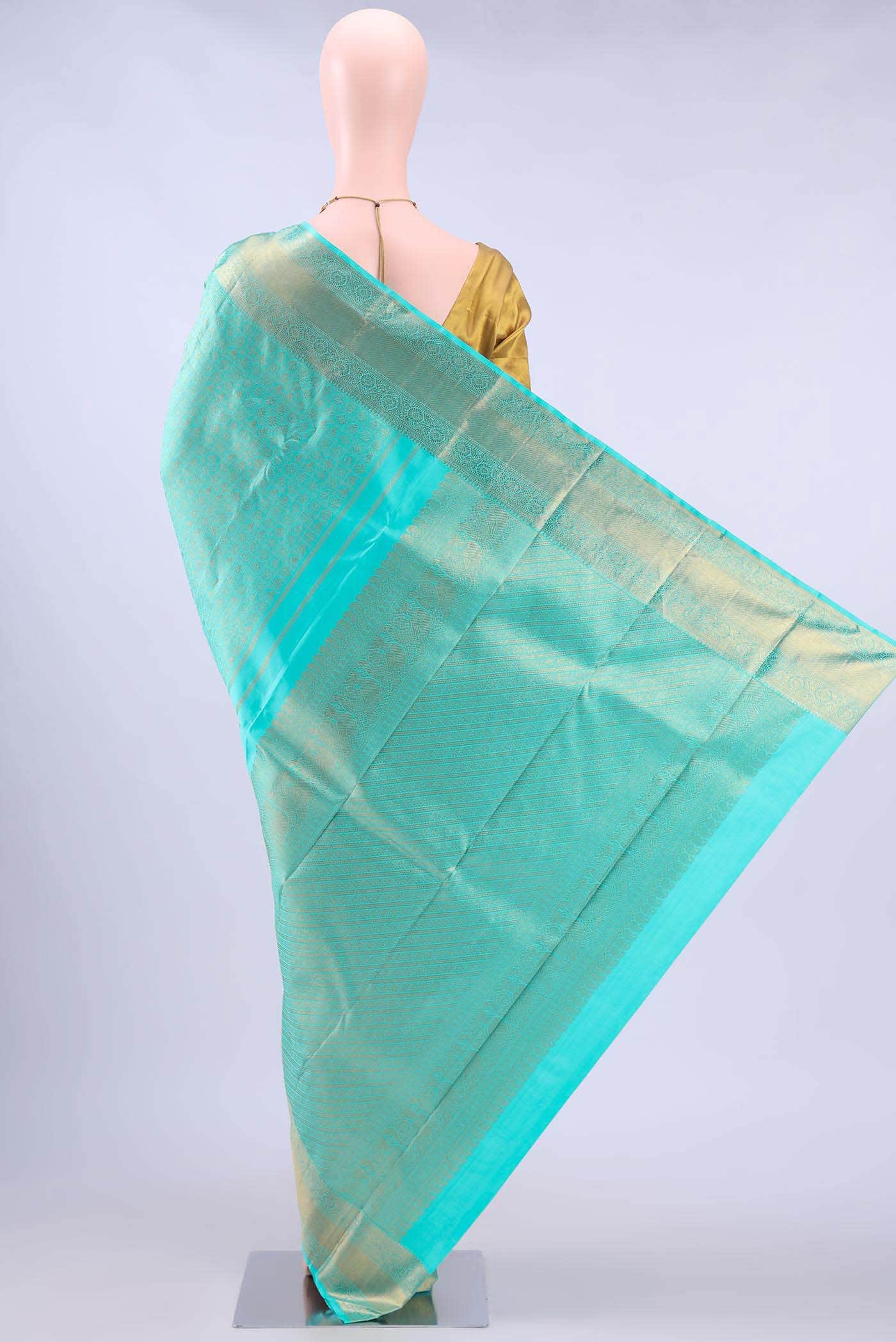 Pure Silk Pure Zari Turquoise Kanchipuram Saree