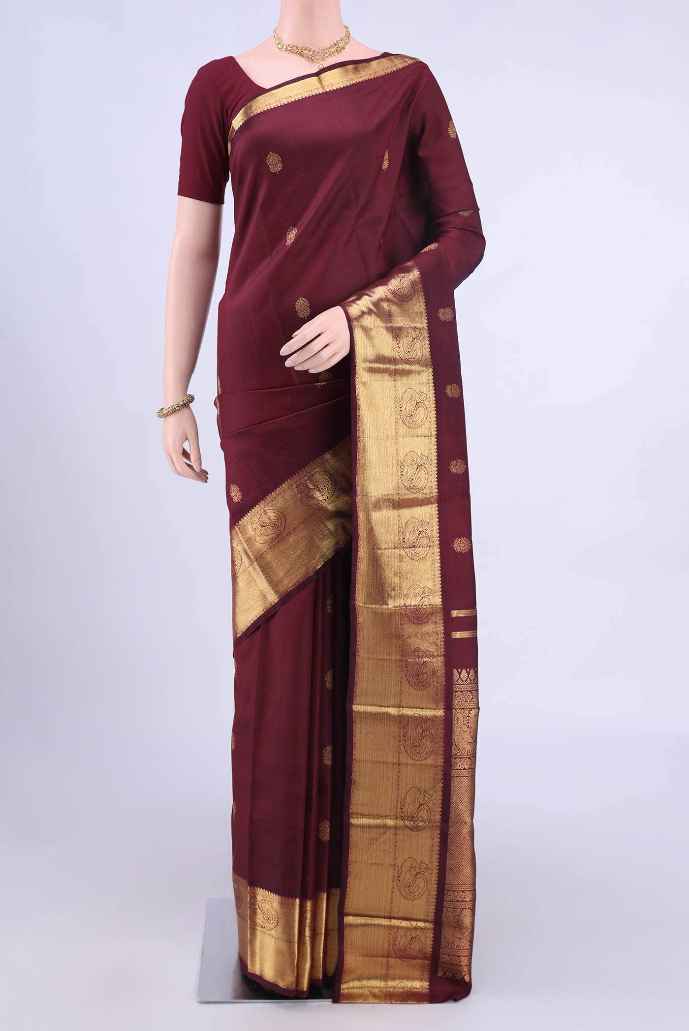 Pure Silk Pure Zari Maroon Kanchipuram Saree