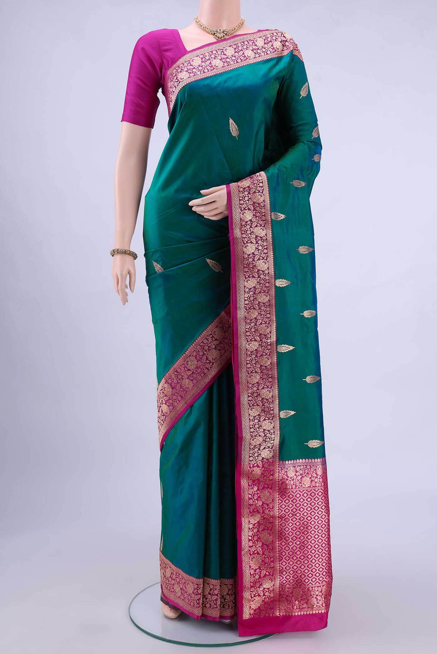 Peacock Blue Banarasi Katan Silk Saree