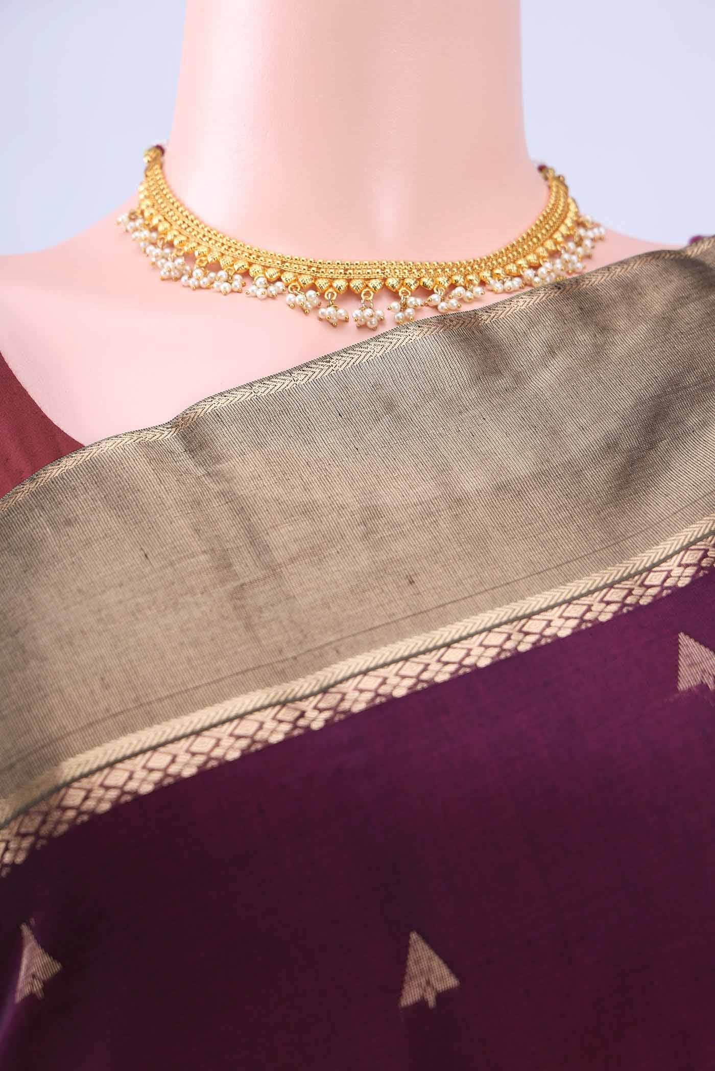 Burgundy Kora Cotton Saree