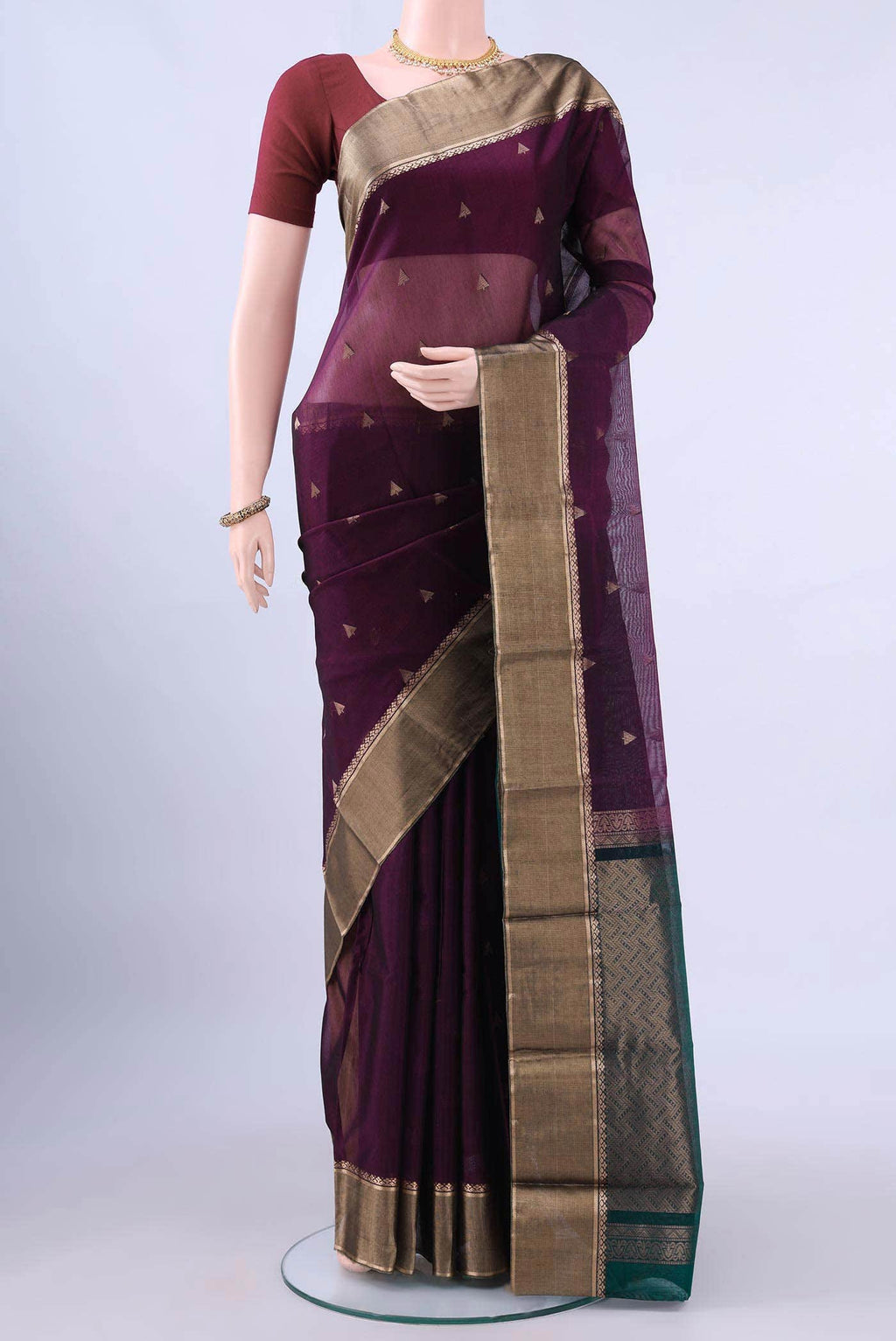 Burgundy Kora Cotton Saree