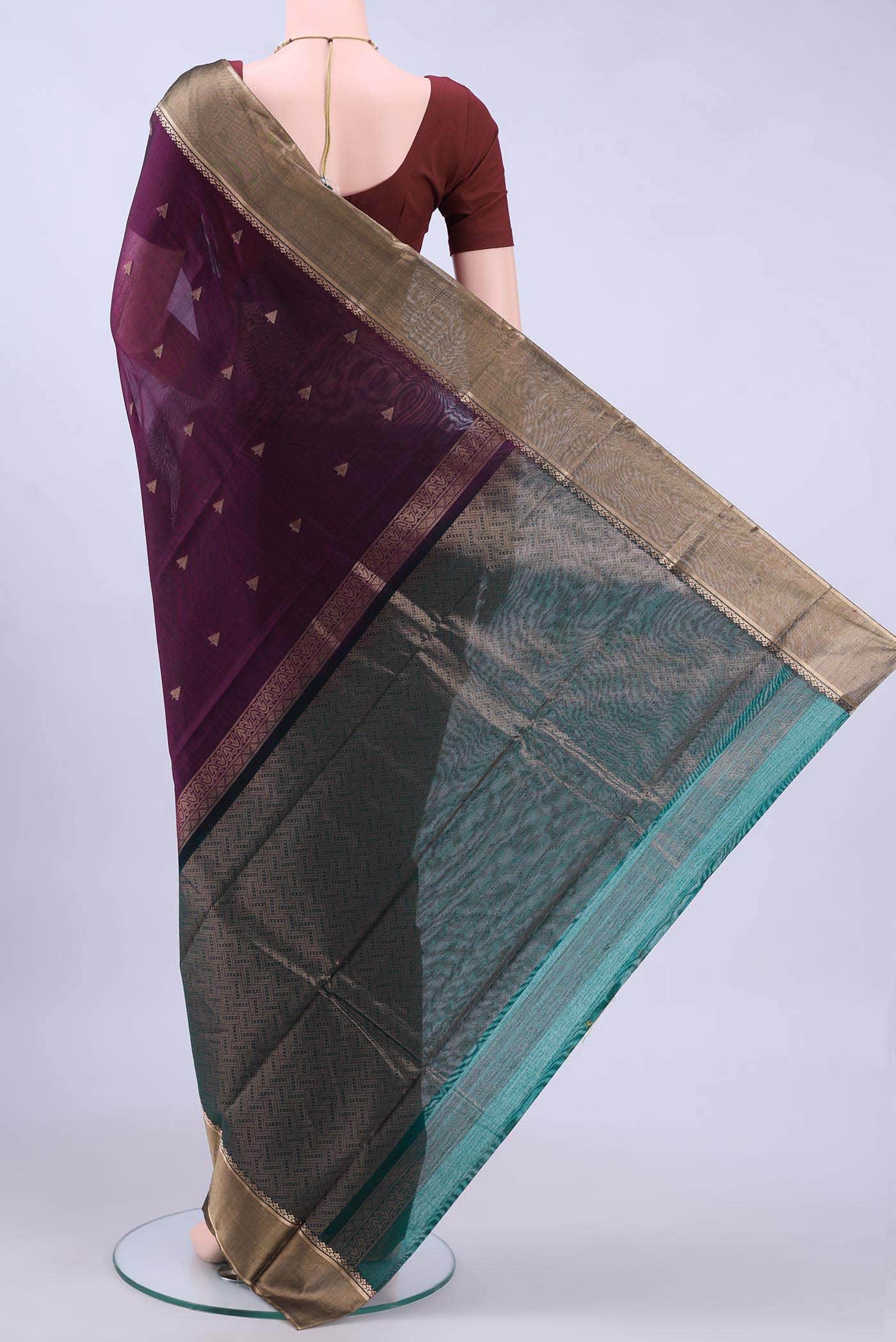 Burgundy Kora Cotton Saree