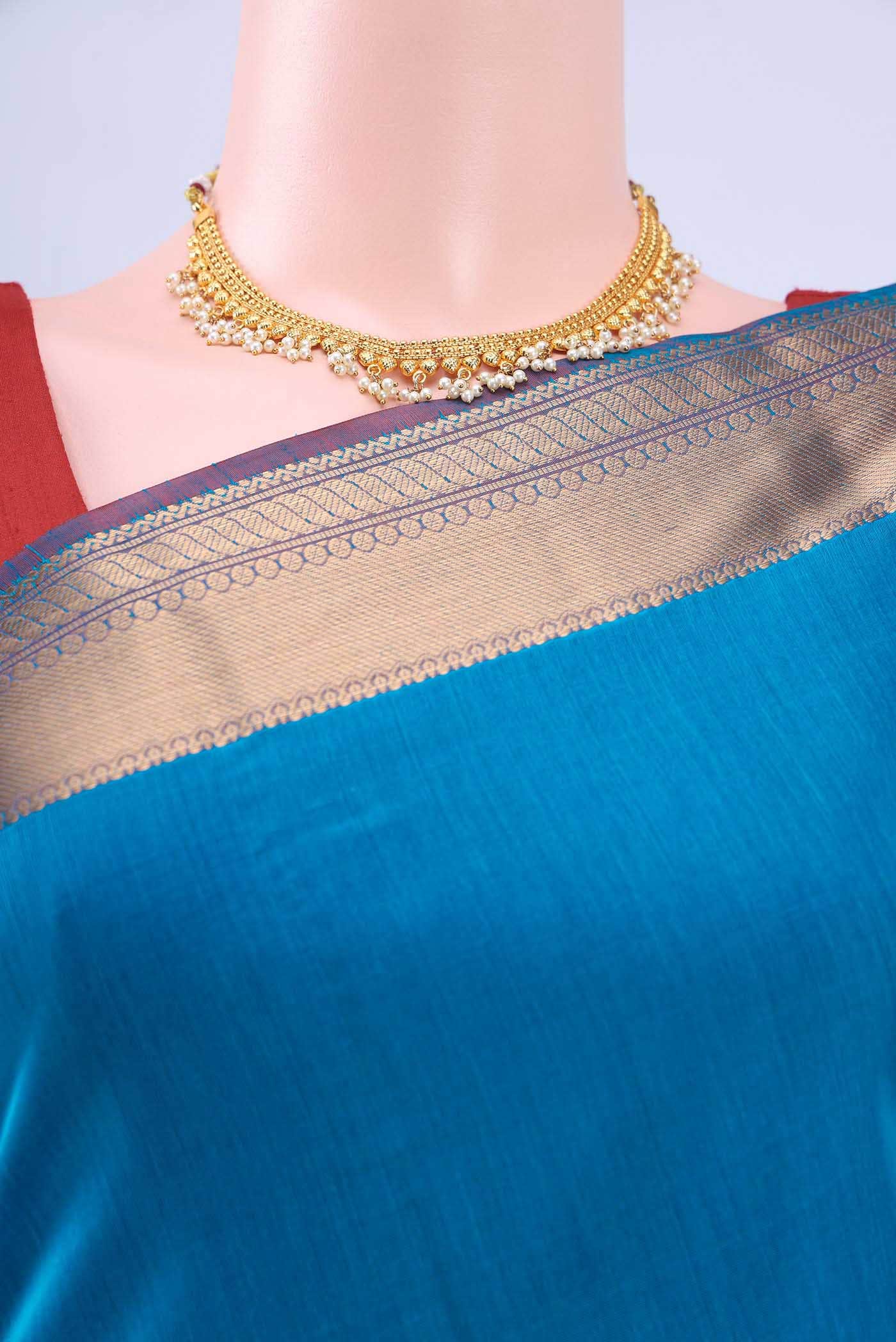 Blue Kora Cotton Saree